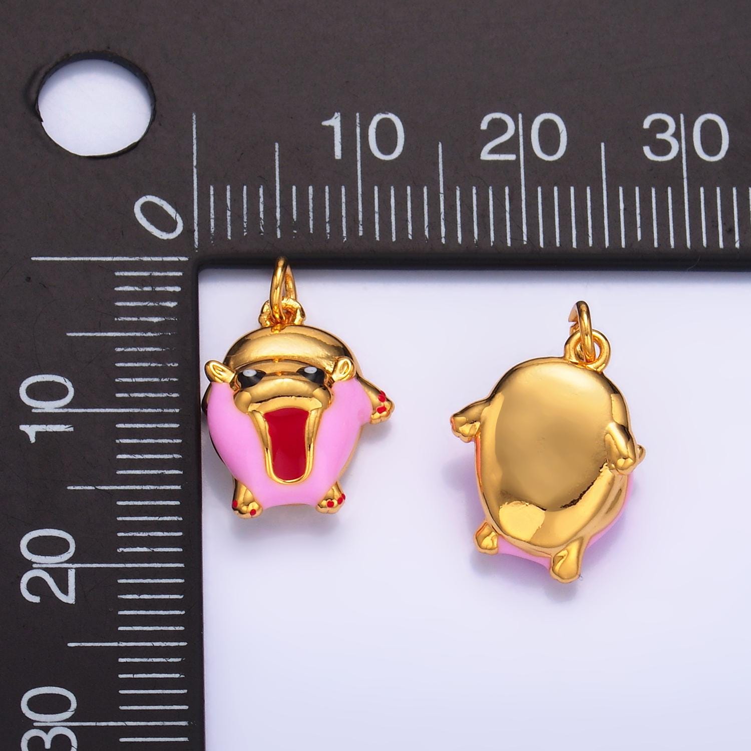 Mini Gold Hippopotamus Charm Cute Enamel Hippo Charm for Necklace or Bracelet, 3D Hippopotamus Pendant W243