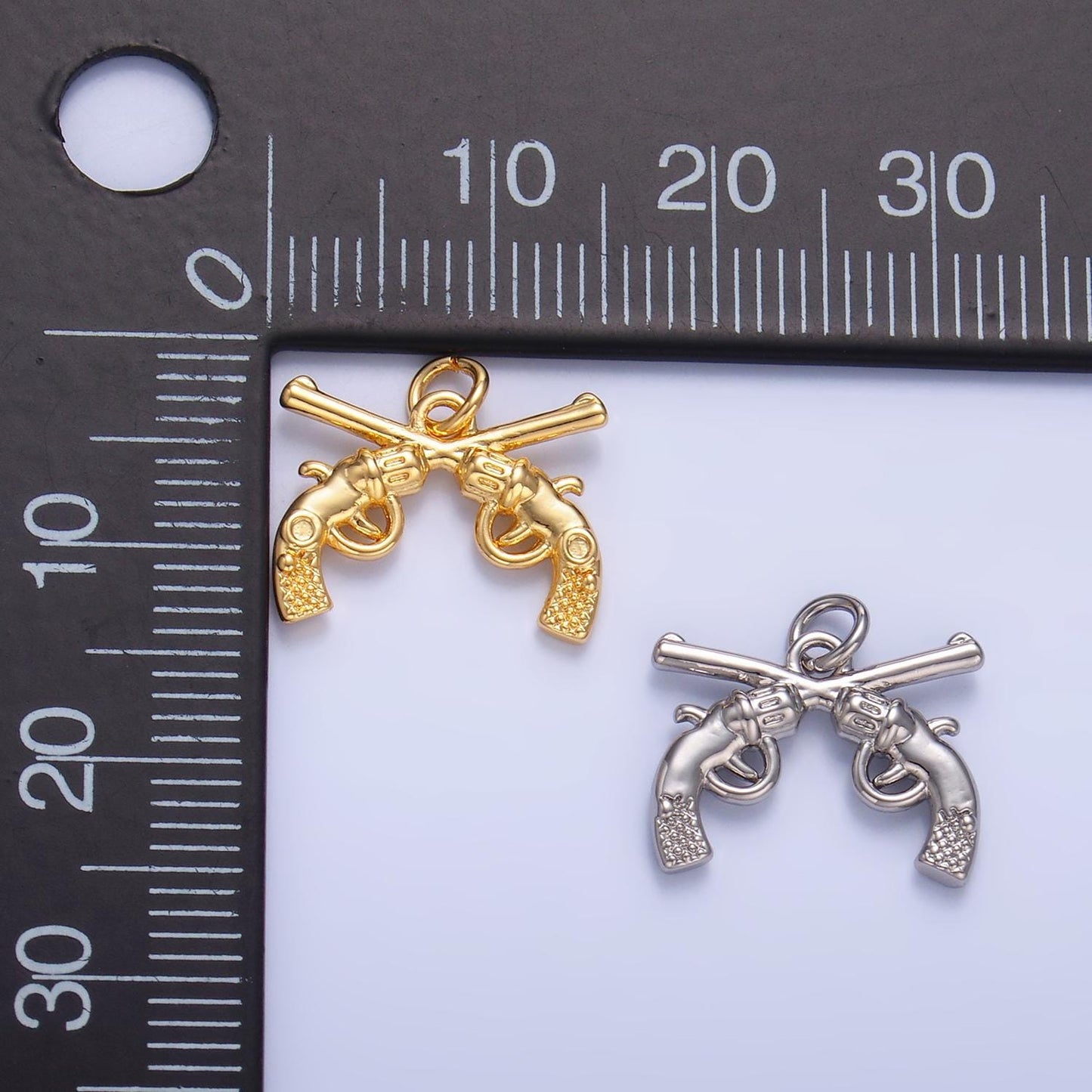 Dual Pistol Charm Gold Revolver charm pendant Western Cowboy Gun Charm Wild Wild West Jewelry Inspired W350