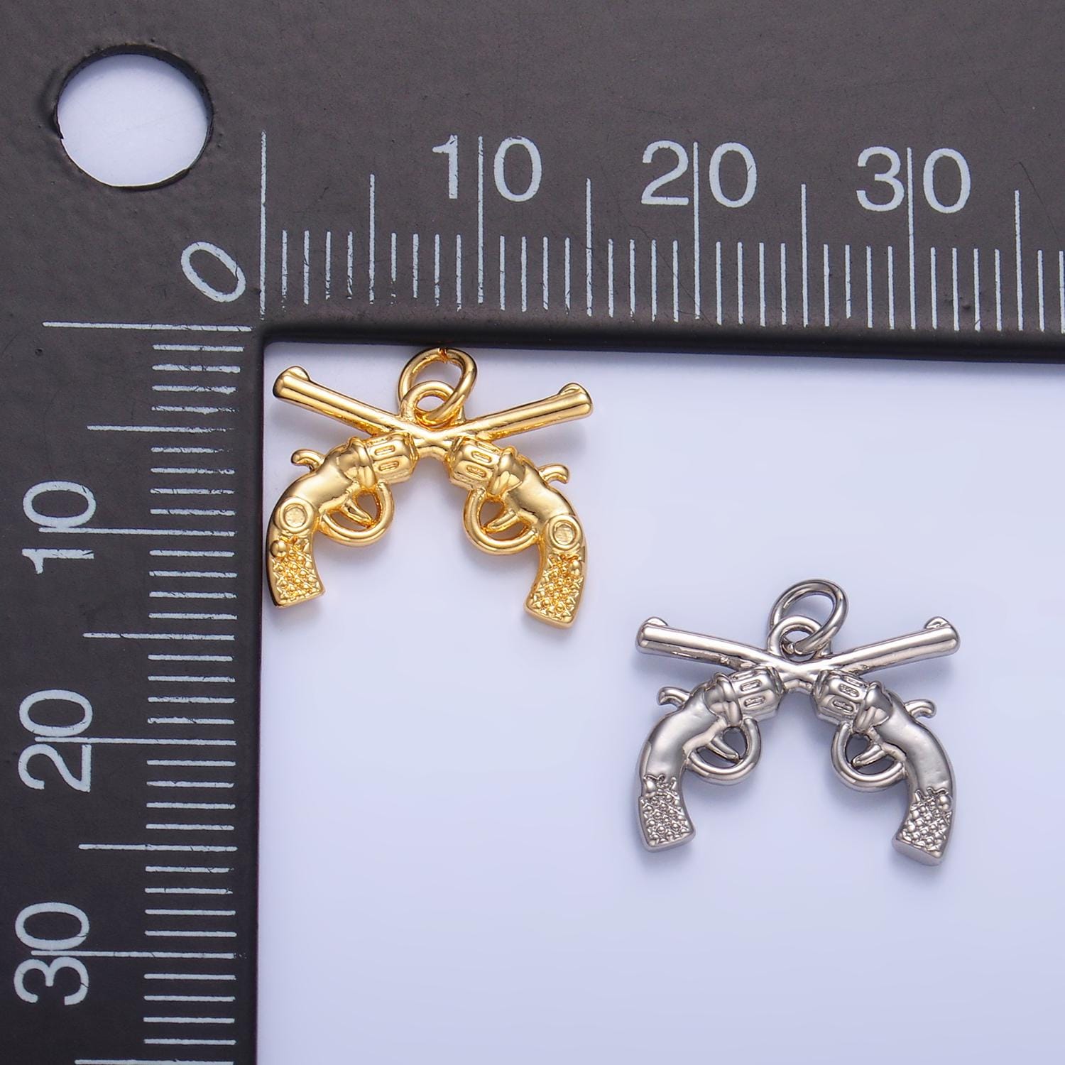Dual Pistol Charm Gold Revolver charm pendant Western Cowboy Gun Charm Wild Wild West Jewelry Inspired W350
