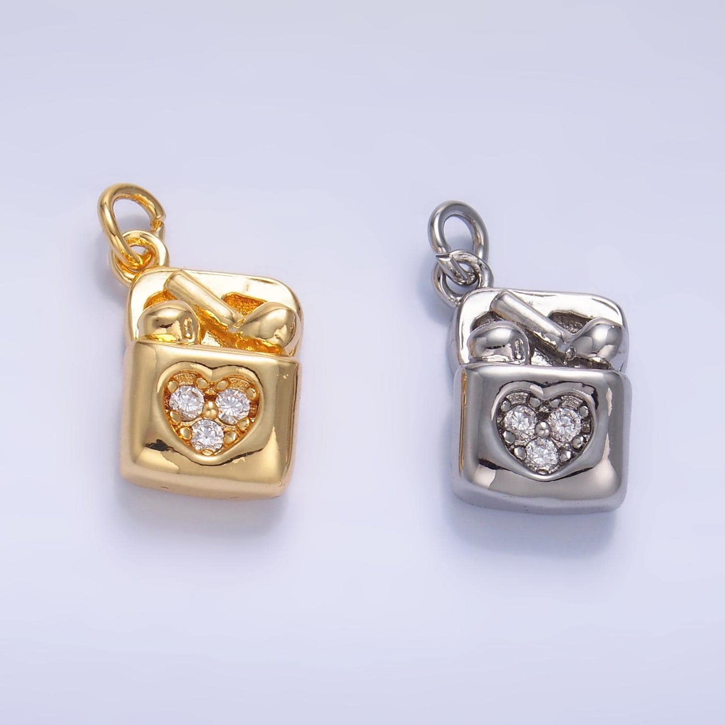 Mini Gold Gadget Charms 24K Gold Filled CZ Heart Case Pendant Headset Earphone Charm Bracelet Necklace for DIY Jewelry Making Supply W371