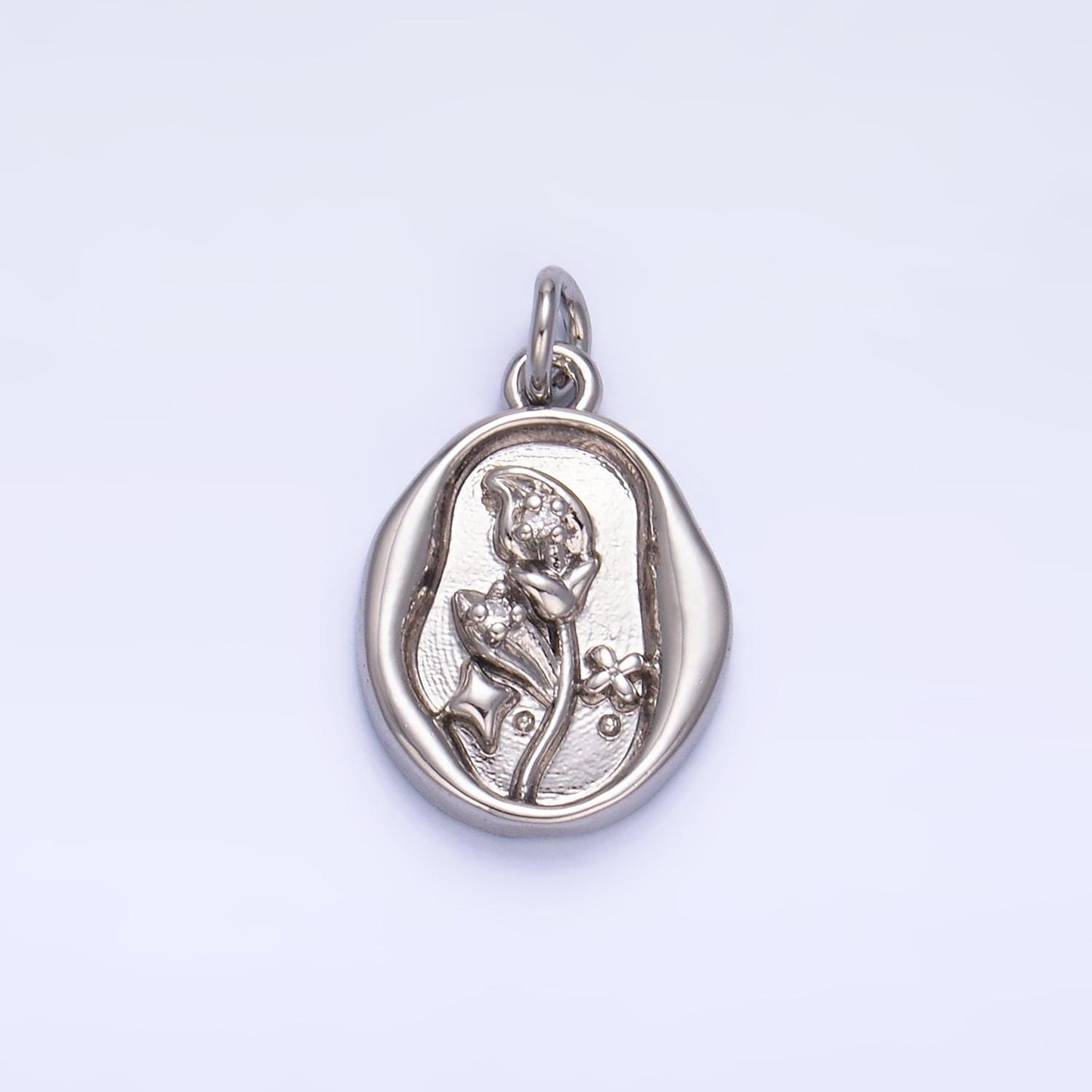 14K Gold Filled Molten Gold Morning Glory Tulip Birth Flower Personalized Oval Charm | W384