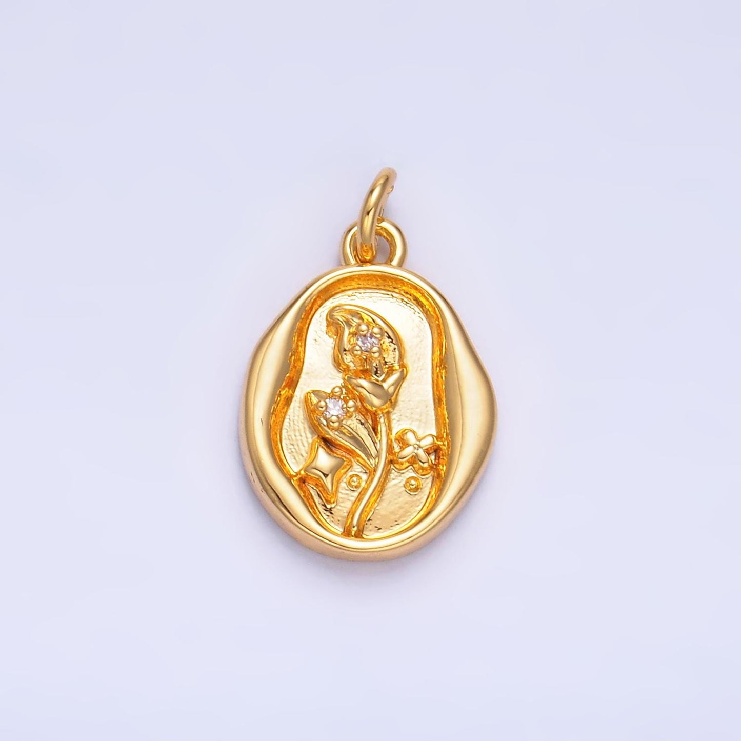 14K Gold Filled Molten Gold Morning Glory Tulip Birth Flower Personalized Oval Charm | W384