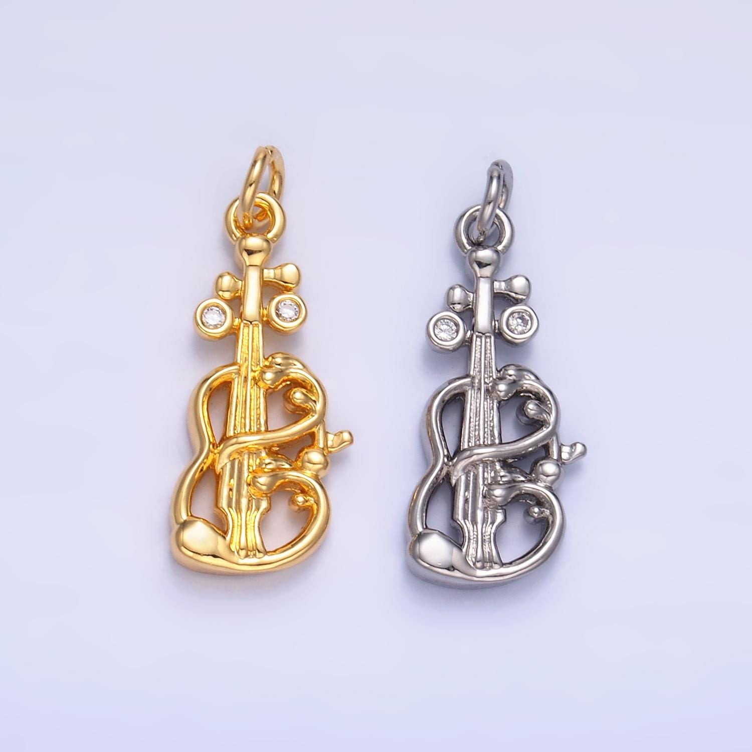 Mini Gold Violin Charms 24K Gold Filled Music Guitar Charm Bracelet Necklace for DIY Jewelry Making Supply W369