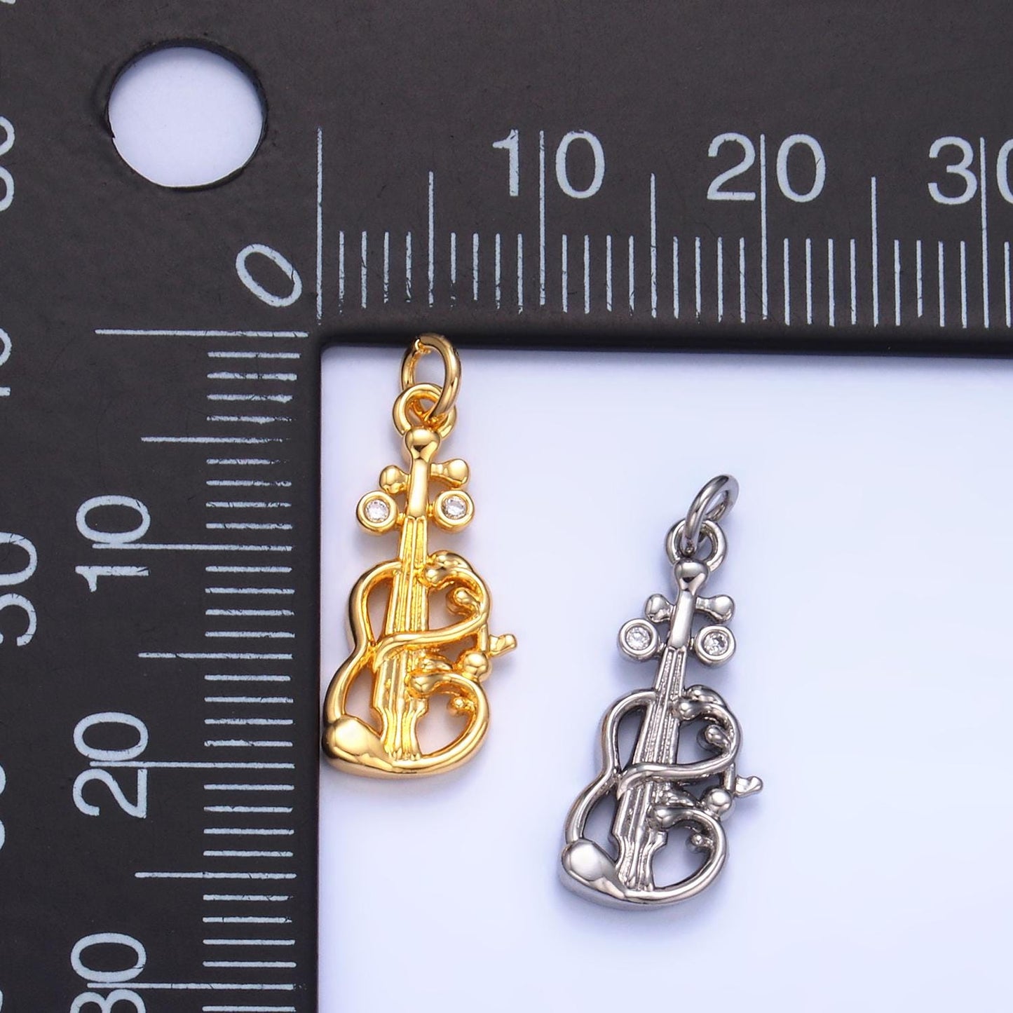 Mini Gold Violin Charms 24K Gold Filled Music Guitar Charm Bracelet Necklace for DIY Jewelry Making Supply W369