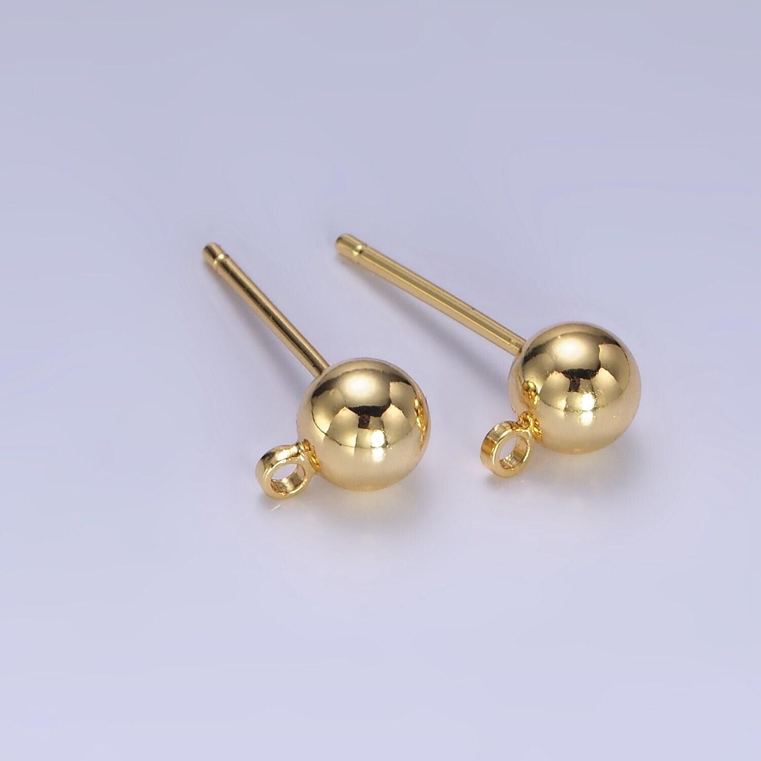Gold earrings stud ball post with loop for jewelry making supplies 3 mm,4 mm and 6 mm ear stud bulk