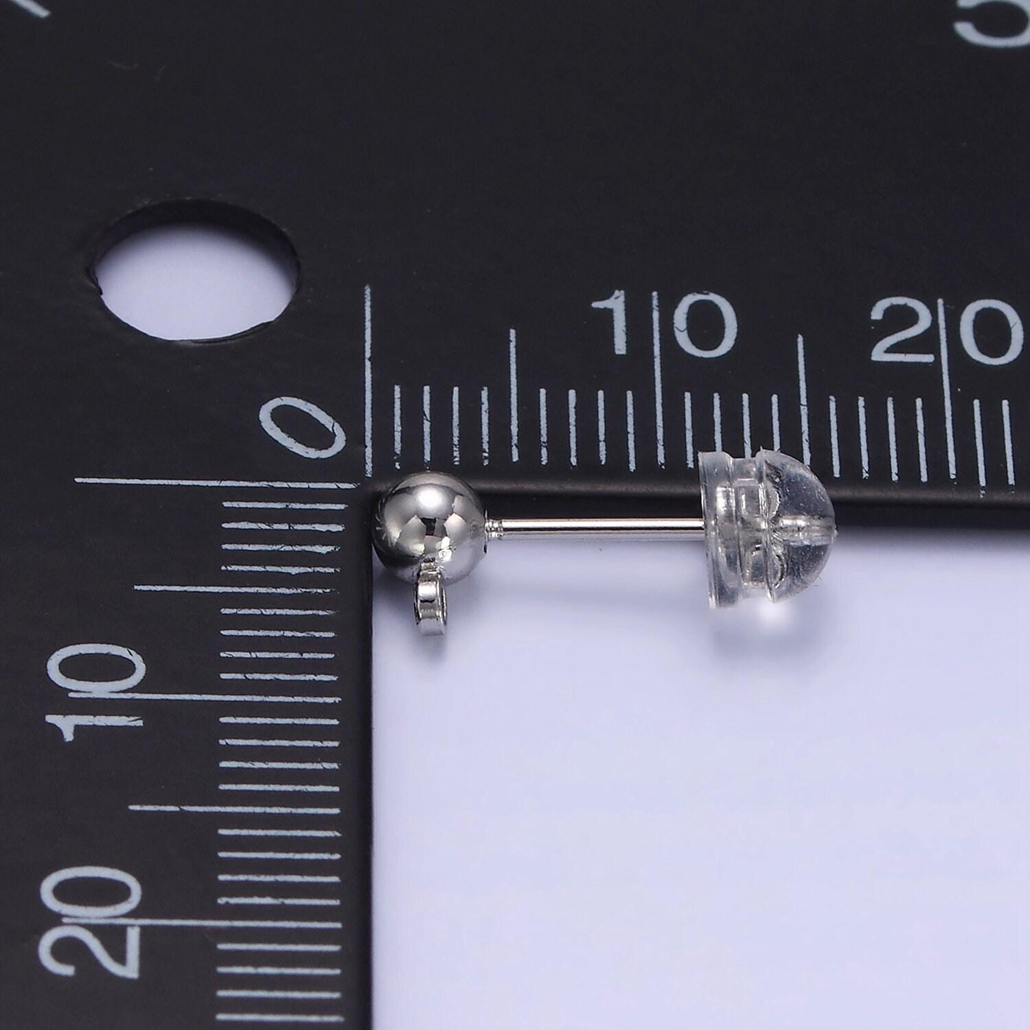 Gold earrings stud ball post with loop for jewelry making supplies 3 mm,4 mm and 6 mm ear stud bulk