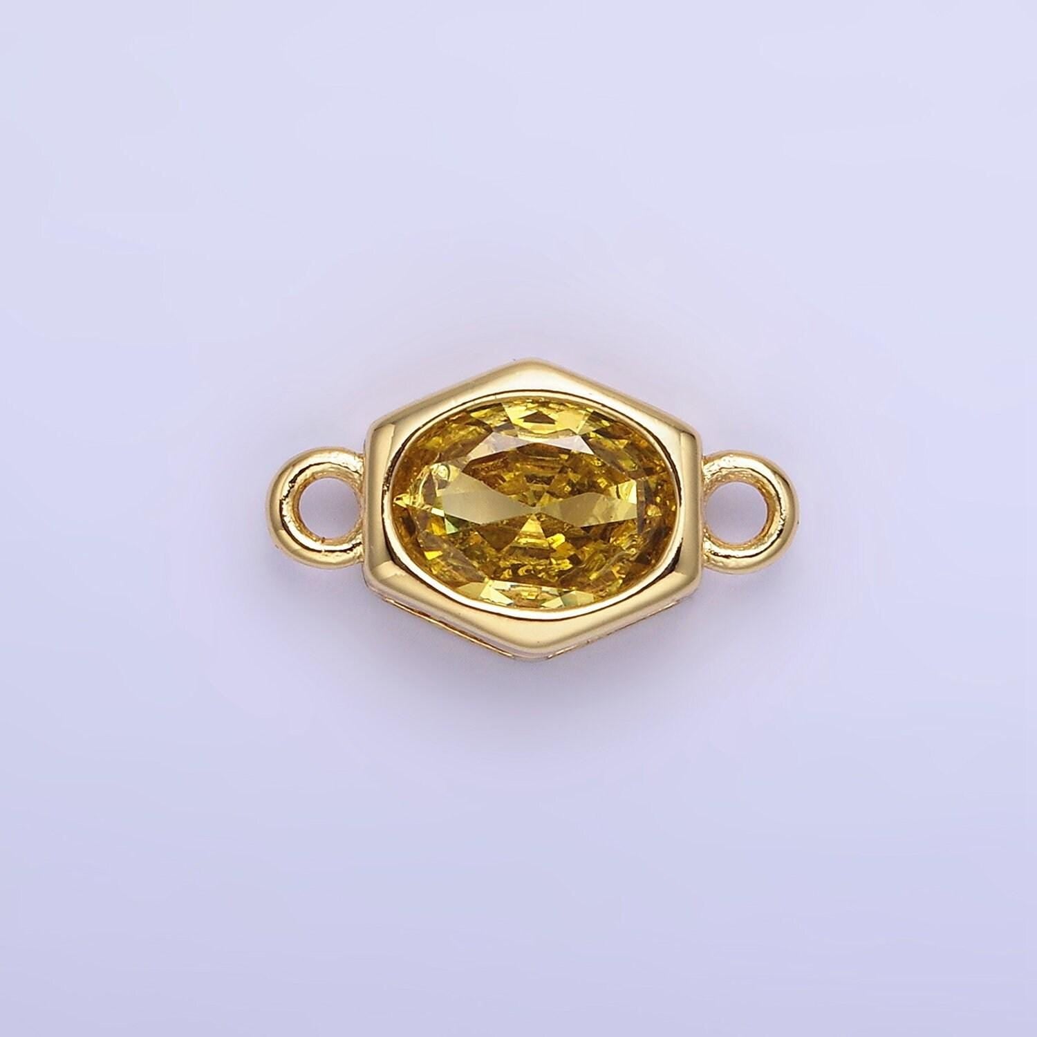 9mm abstract oval gold filled bezel cut charm connectors cubic zirconia bezel charm bracelet necklace supply cz birthstone connectors g414