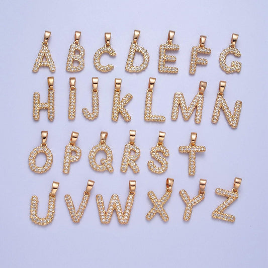 Dainty gold filled tiny micro pave cubic zirconia cz stones initial letter alphabet pendants for personalized jewelry | a849-a861
