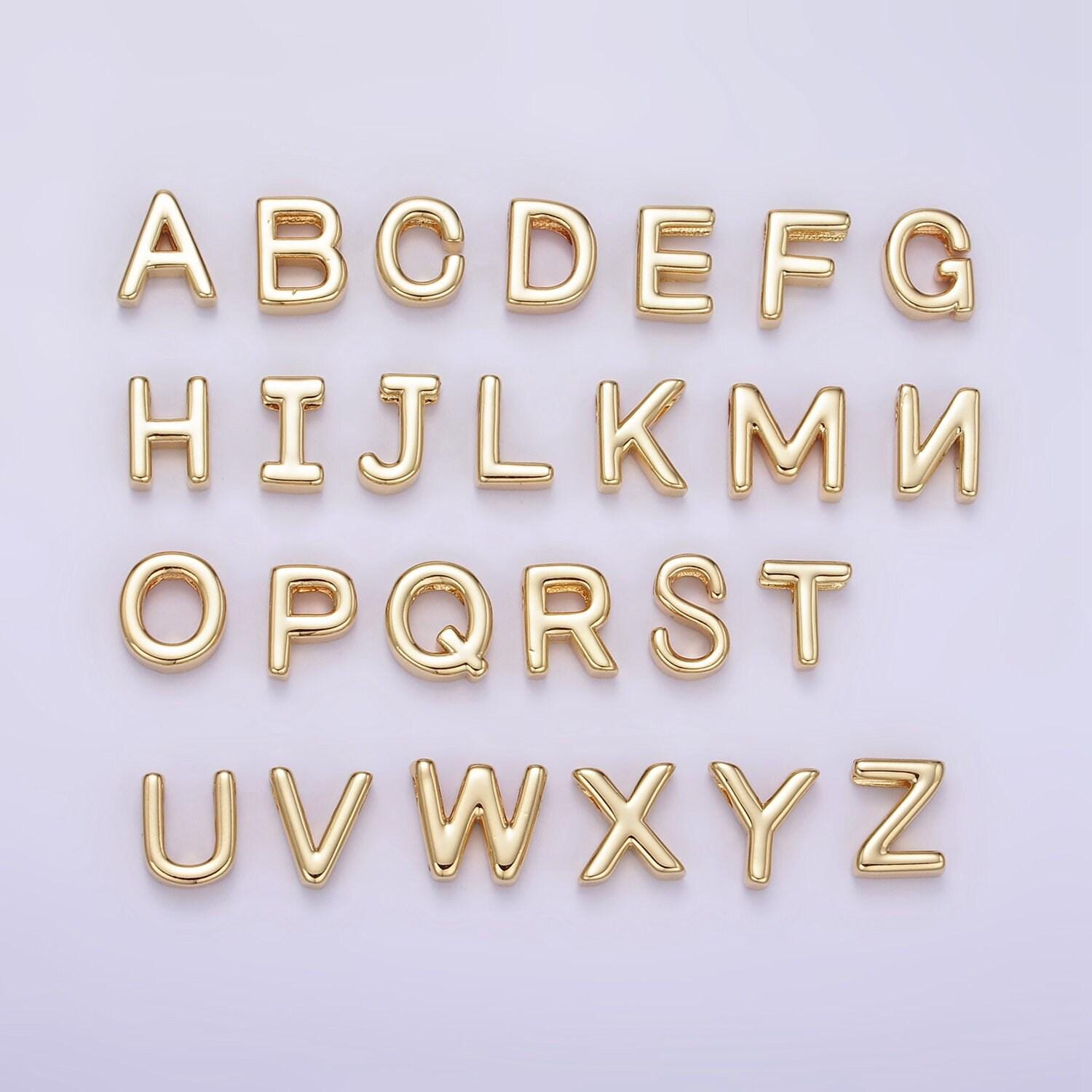 Gold upper case alphabet beads, bead a-z 1x for jewelry making | zz-a1487-1499