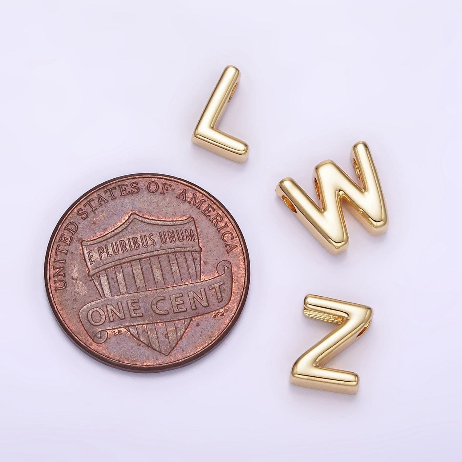 Gold upper case alphabet beads, bead a-z 1x for jewelry making | zz-a1487-1499