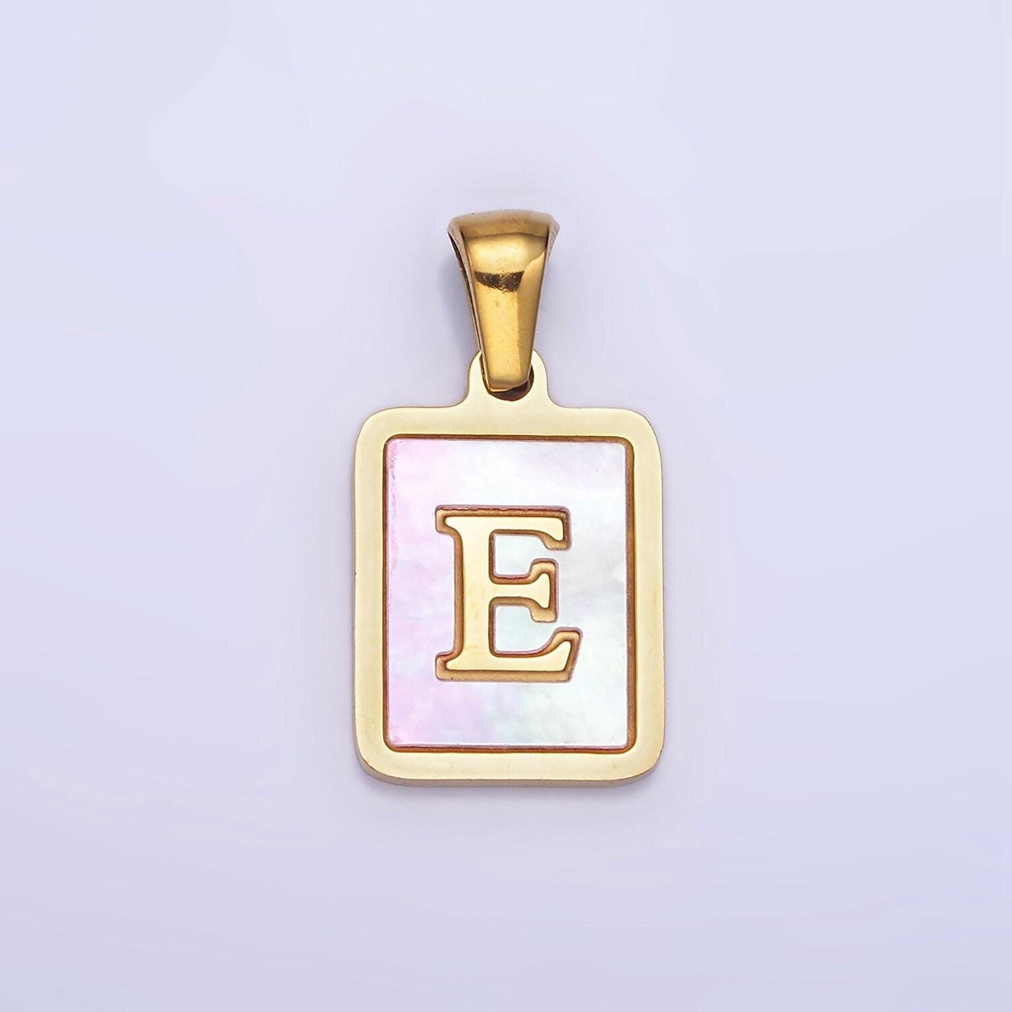 Pink pearl shell alphabet 12mm stainless steel initial letter pendant gold pvd plating for personalized jewelry making supply | a1565-a1577