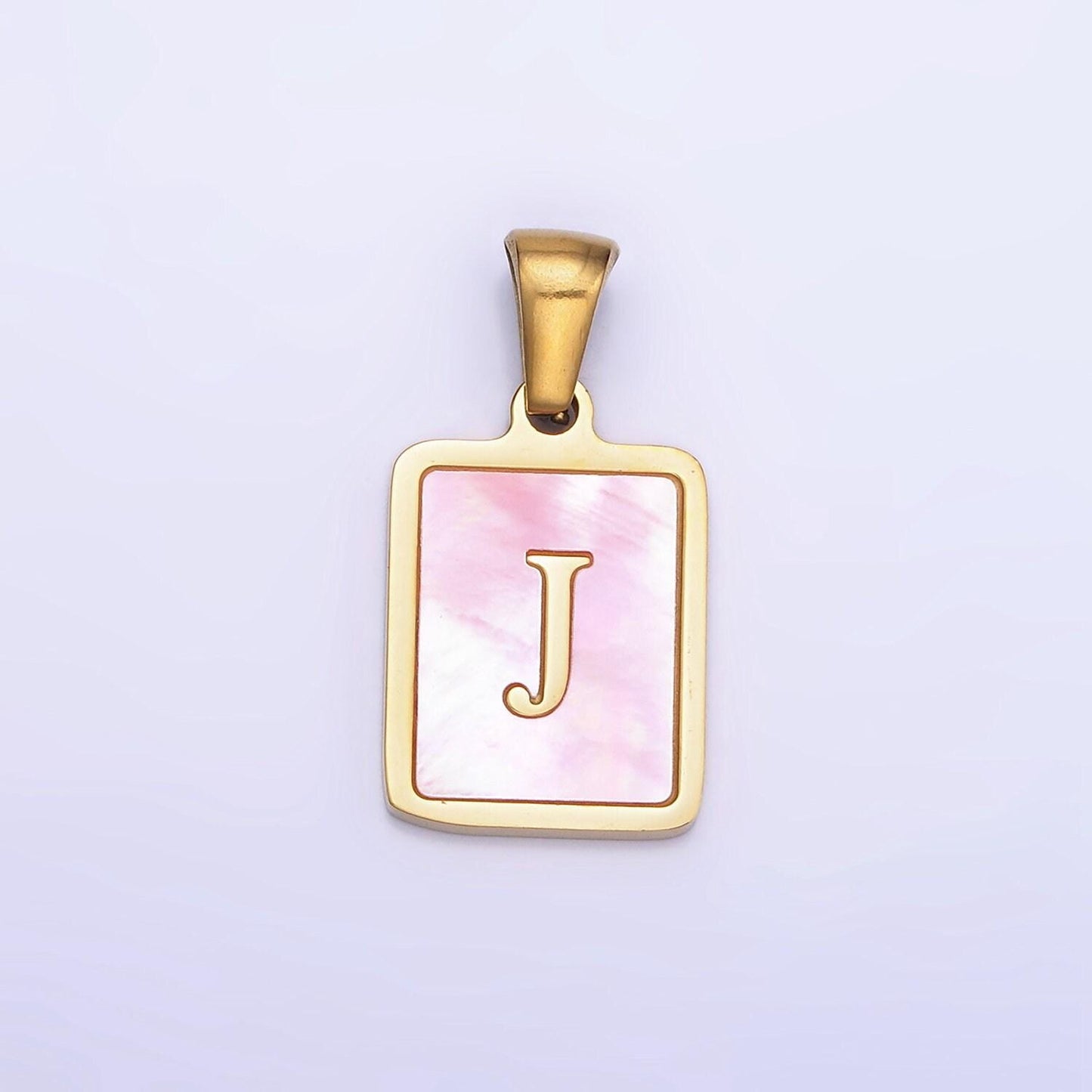 Pink pearl shell alphabet 12mm stainless steel initial letter pendant gold pvd plating for personalized jewelry making supply | a1565-a1577