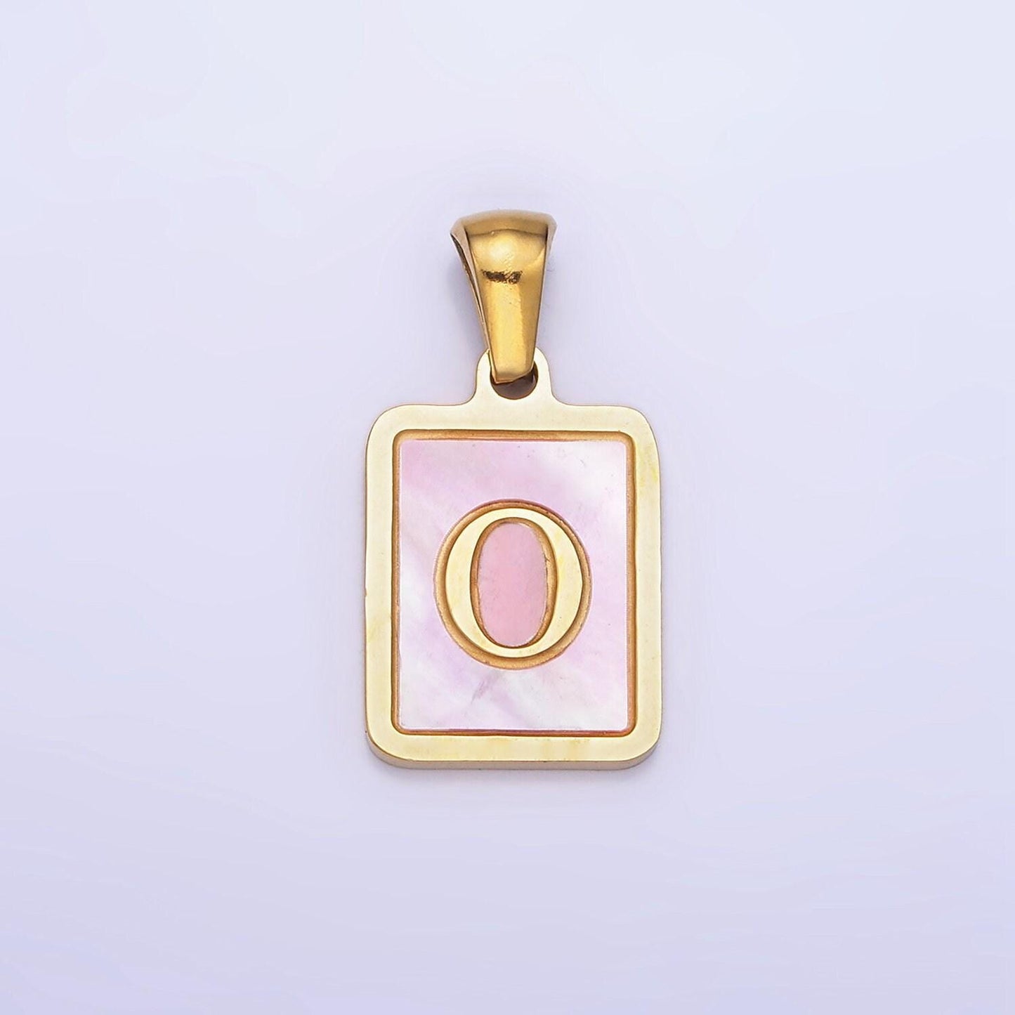 Pink pearl shell alphabet 12mm stainless steel initial letter pendant gold pvd plating for personalized jewelry making supply | a1565-a1577