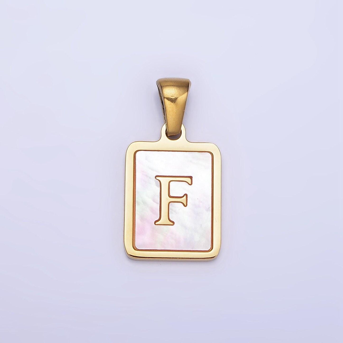 Pink pearl shell alphabet 12mm stainless steel initial letter pendant gold pvd plating for personalized jewelry making supply | a1565-a1577