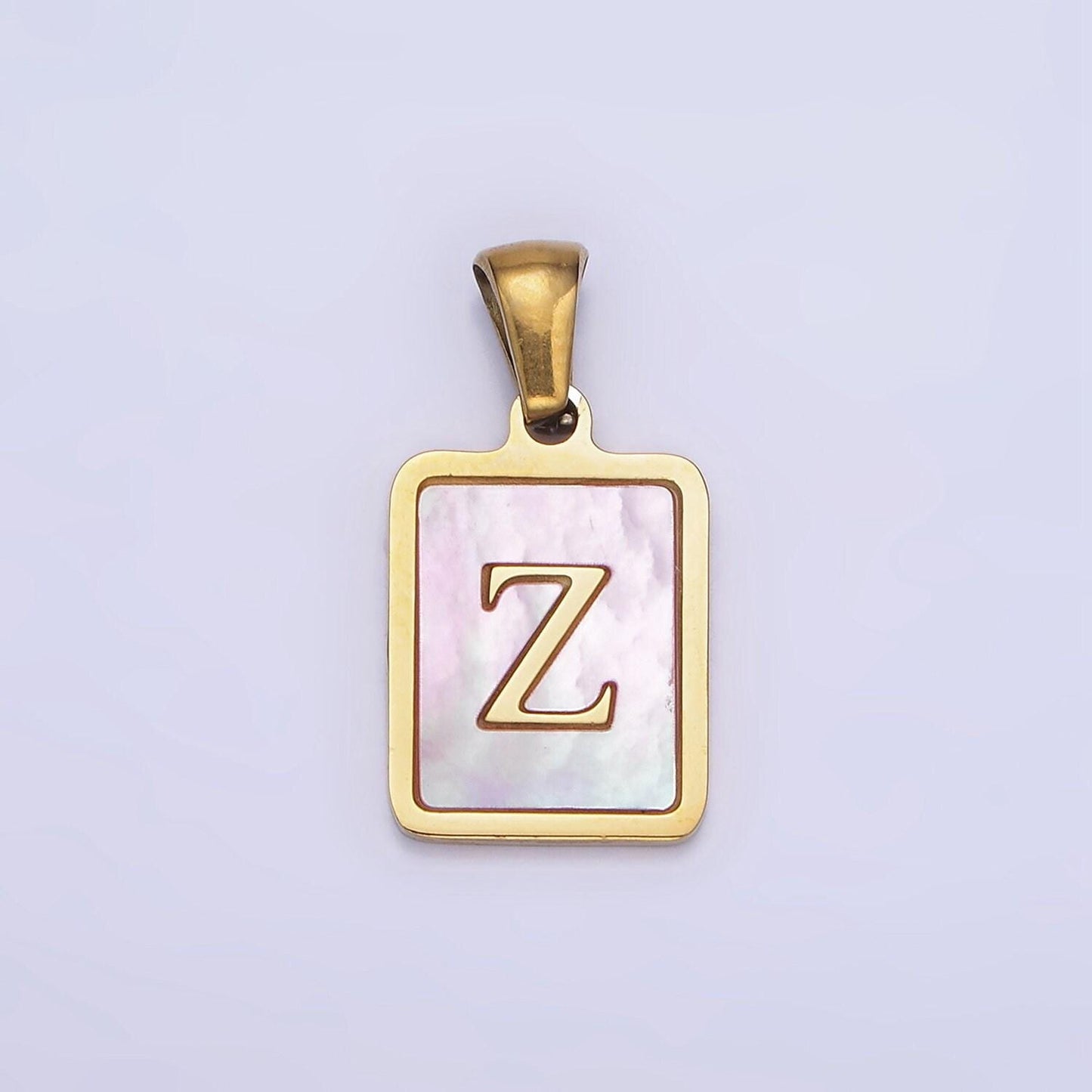 Pink pearl shell alphabet 12mm stainless steel initial letter pendant gold pvd plating for personalized jewelry making supply | a1565-a1577