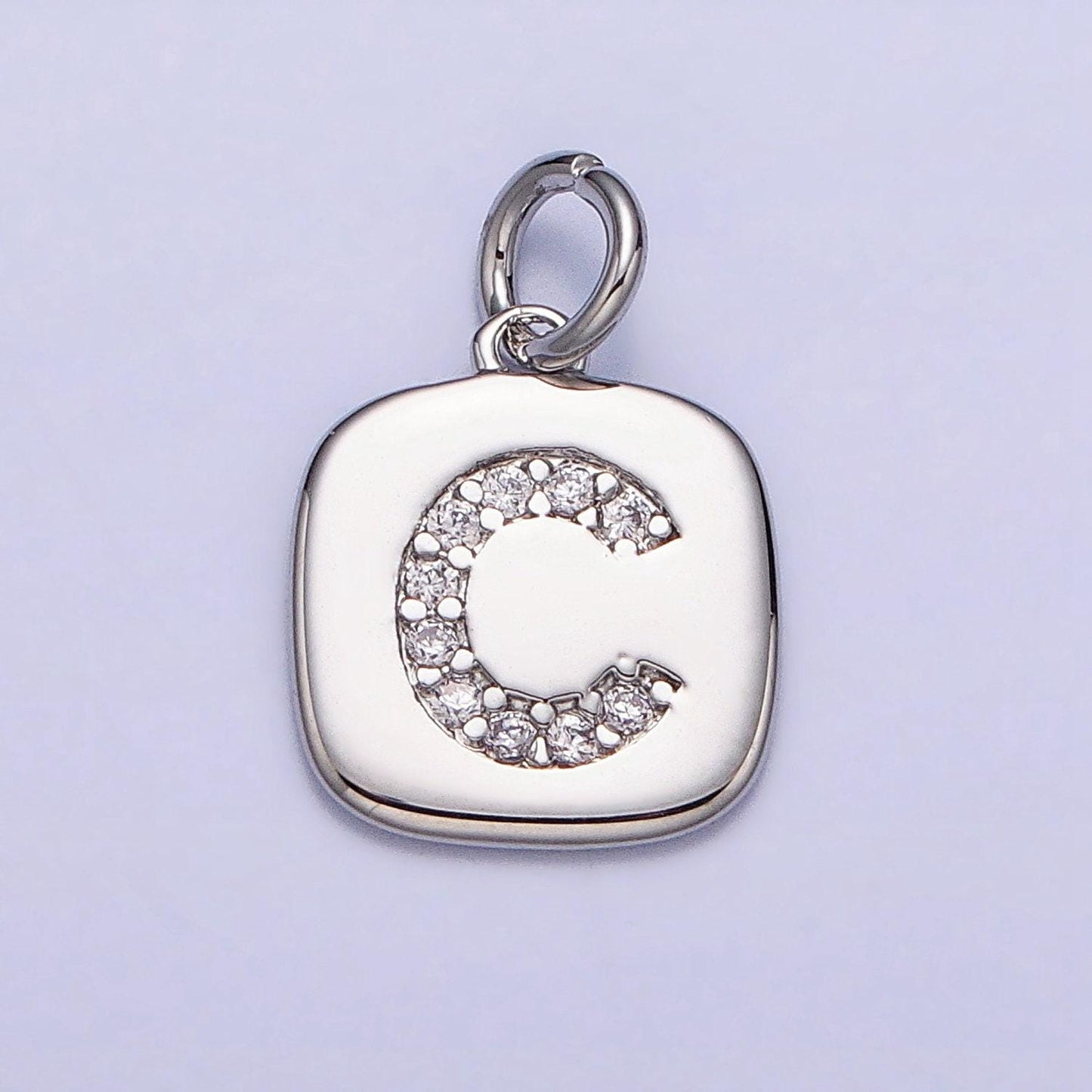 Silver tag square cz clear micro paved initial alphabet dainty personalized name tag charm necklace bracelet component | a266-a278