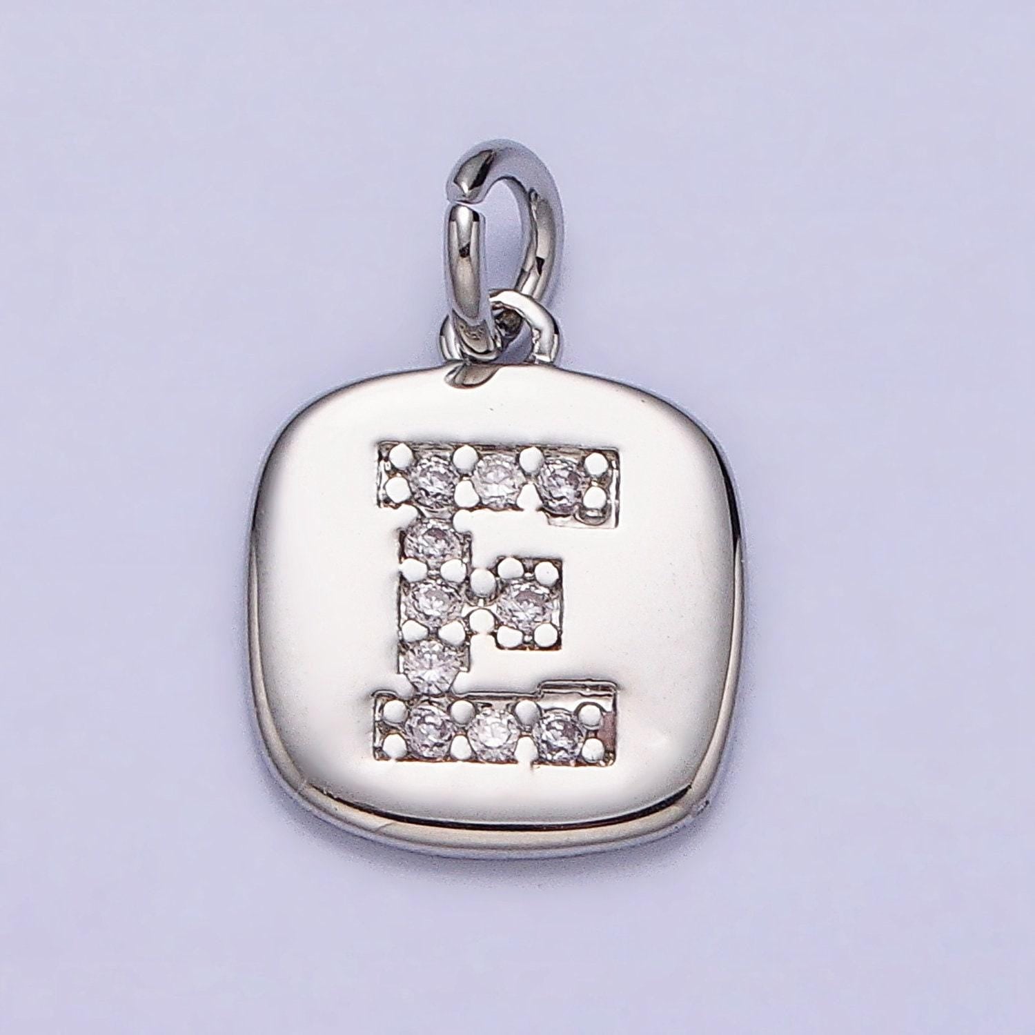 Silver tag square cz clear micro paved initial alphabet dainty personalized name tag charm necklace bracelet component | a266-a278