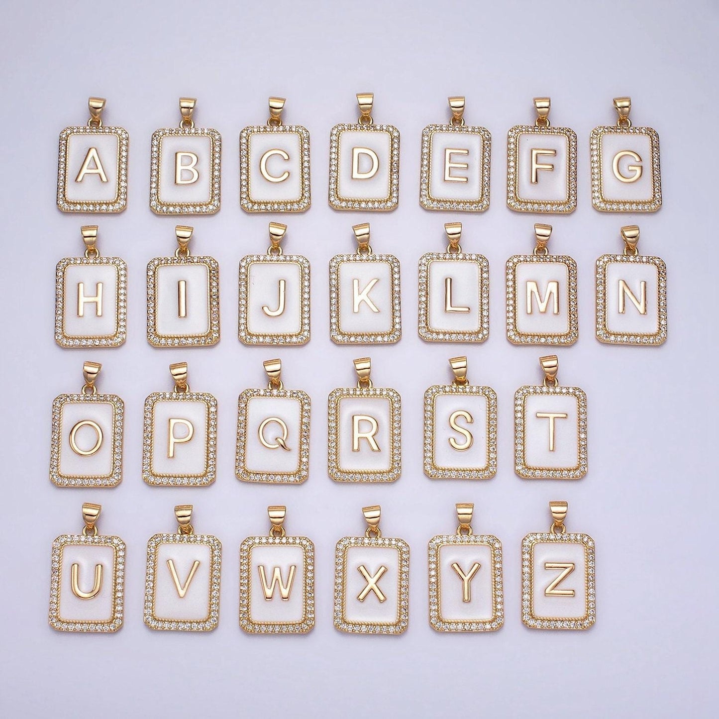 16k gold filled initial tag letter charm alphabet letter enamel micro pave tile charm pendant for necklace jewelry making a482-a494