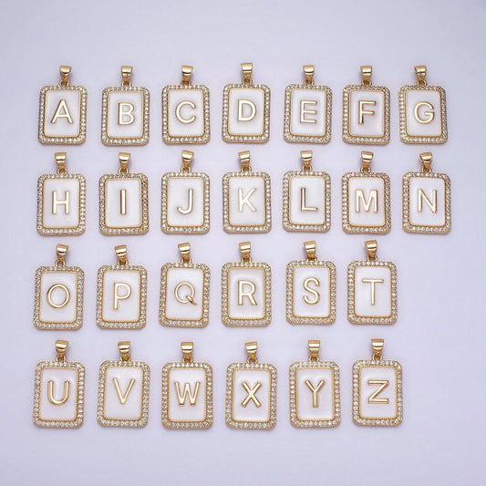 16k gold filled initial tag letter charm alphabet letter enamel micro pave tile charm pendant for necklace jewelry making a482-a494
