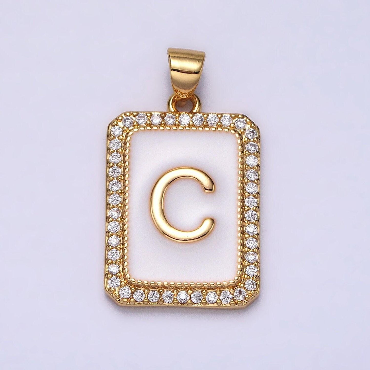 16k gold filled initial tag letter charm alphabet letter enamel micro pave tile charm pendant for necklace jewelry making a482-a494