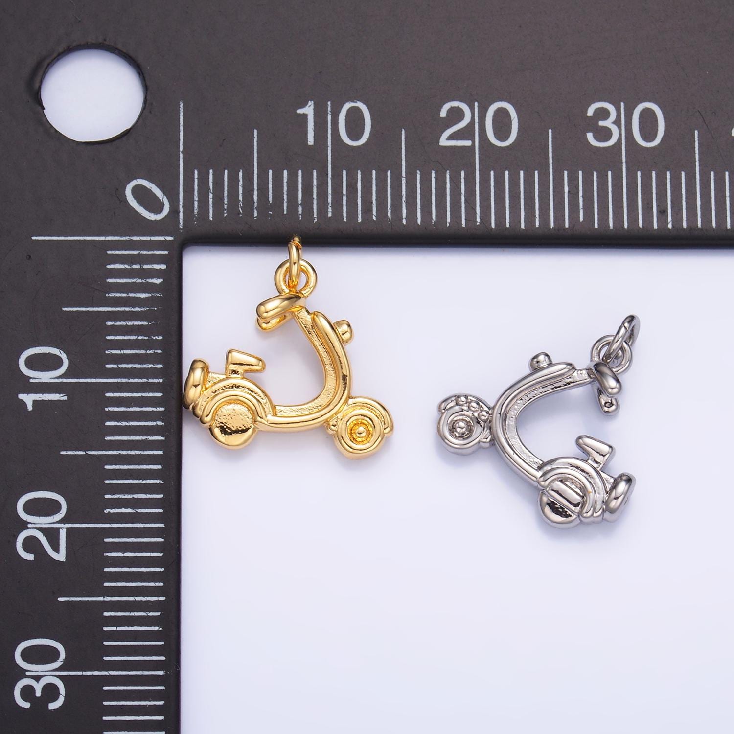 24K Gold Filled Motor Scooter Charm 13x14mm Charm Mopped Charm Bracelet Necklace Pendant Minimalist Charms W315