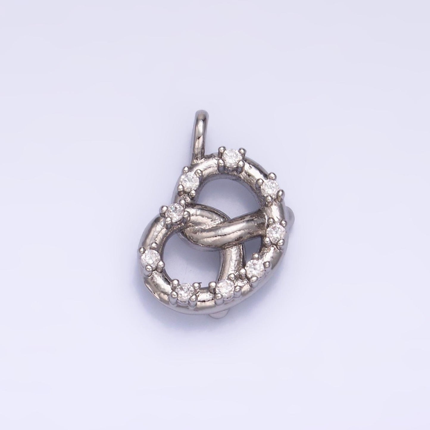 Cubic Minimalist Small 3D Pretzel Charm CZ French Pastry 24K Gold Filled Food Charm in Gold & Silver | W-340