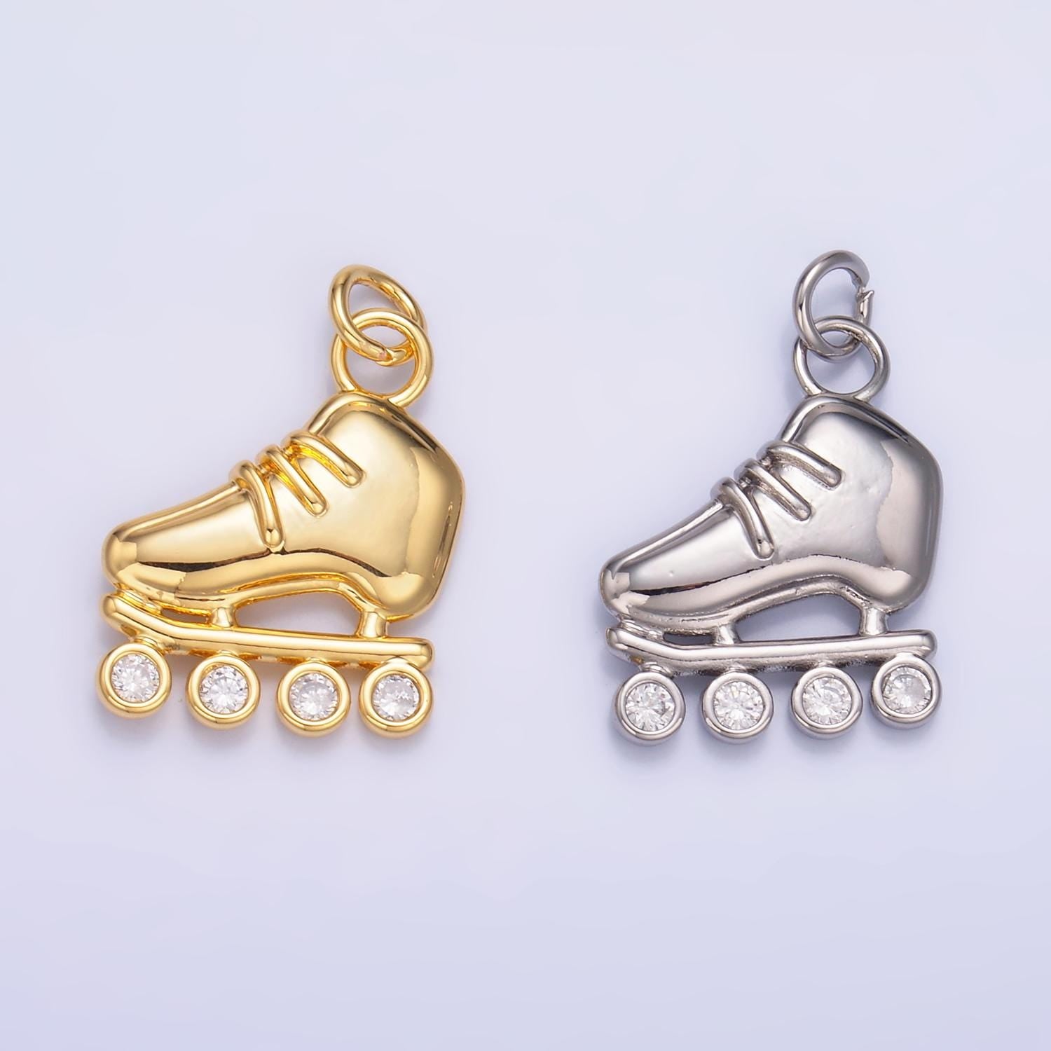 Mini Gold Inline Skate Charm, Silver Rollerblade Charm for Necklace or Bracelet Skater Charm Retro Roller Blade Shoe Charm W337