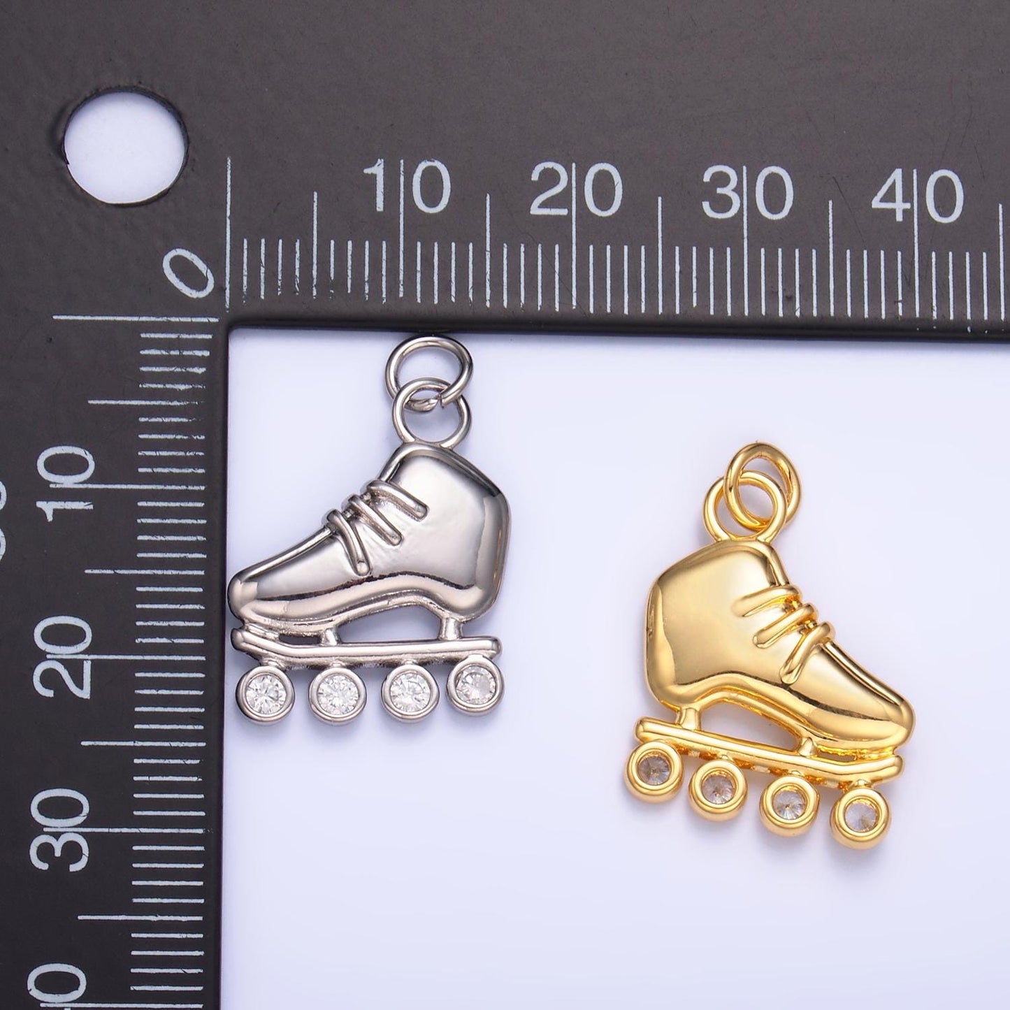 Mini Gold Inline Skate Charm, Silver Rollerblade Charm for Necklace or Bracelet Skater Charm Retro Roller Blade Shoe Charm W337