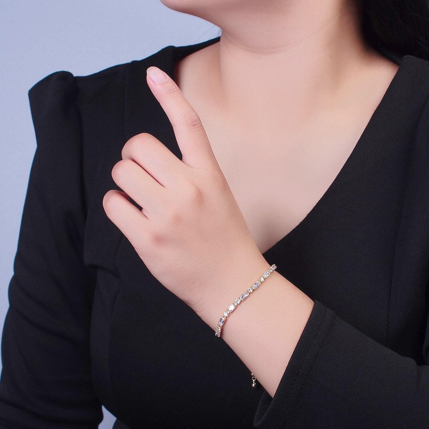 3mm cubic zirconia adjustable bracelet, clear stone cubic zirconia, gold filled bracelet adjustable modern tennis women bracelet