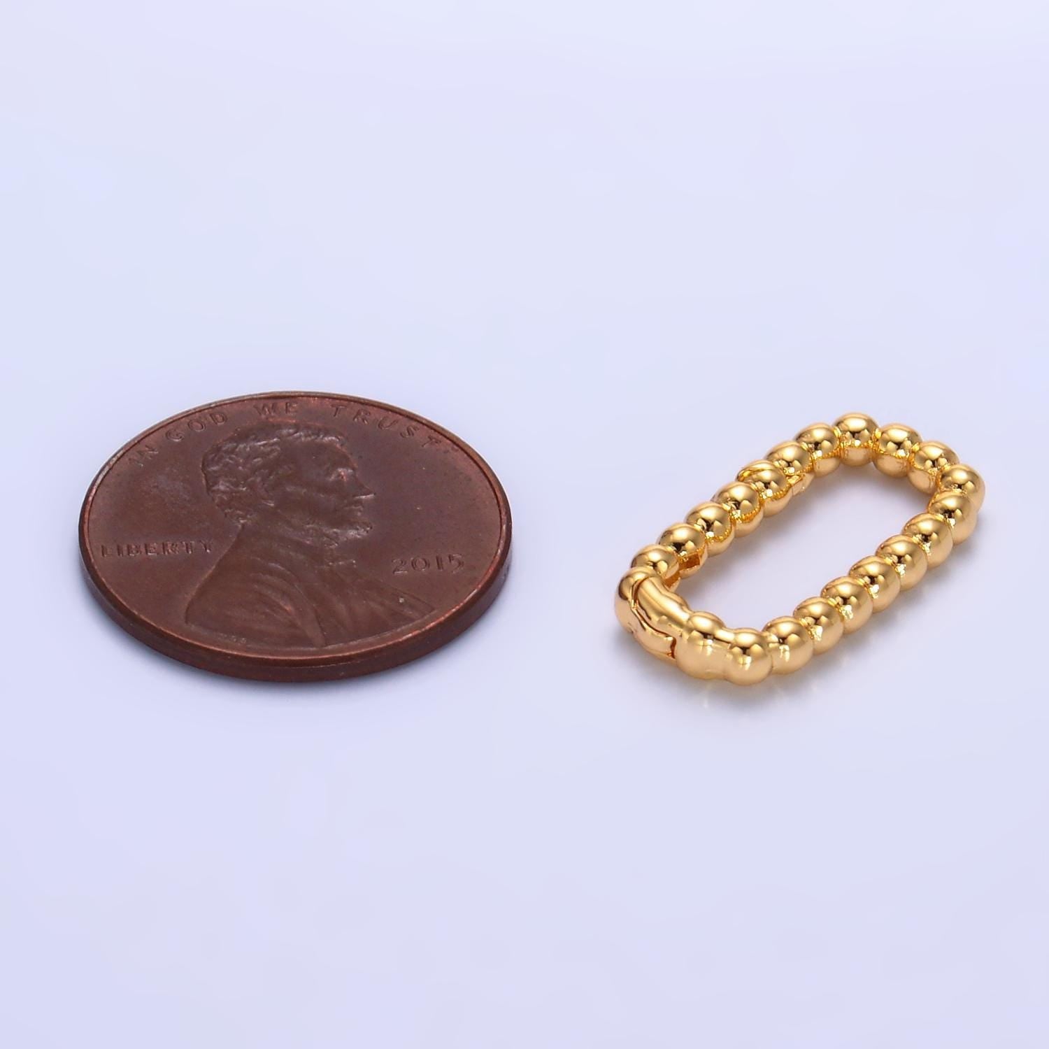 Dainty oval gold push gate ring 24k gold filled oval ball beaded ring charm holder enhanced link connector for jewelry making supply z1021
