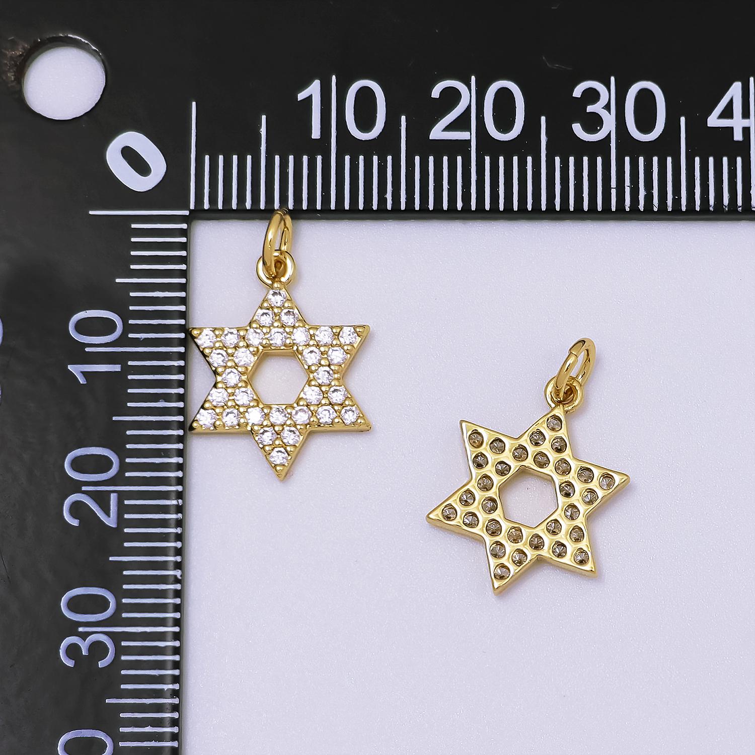 CZ Gold Star of David, Hanukkah, Jewish Symbol, Hebrew, Judaism Charm for Jewelry Making | C-173
