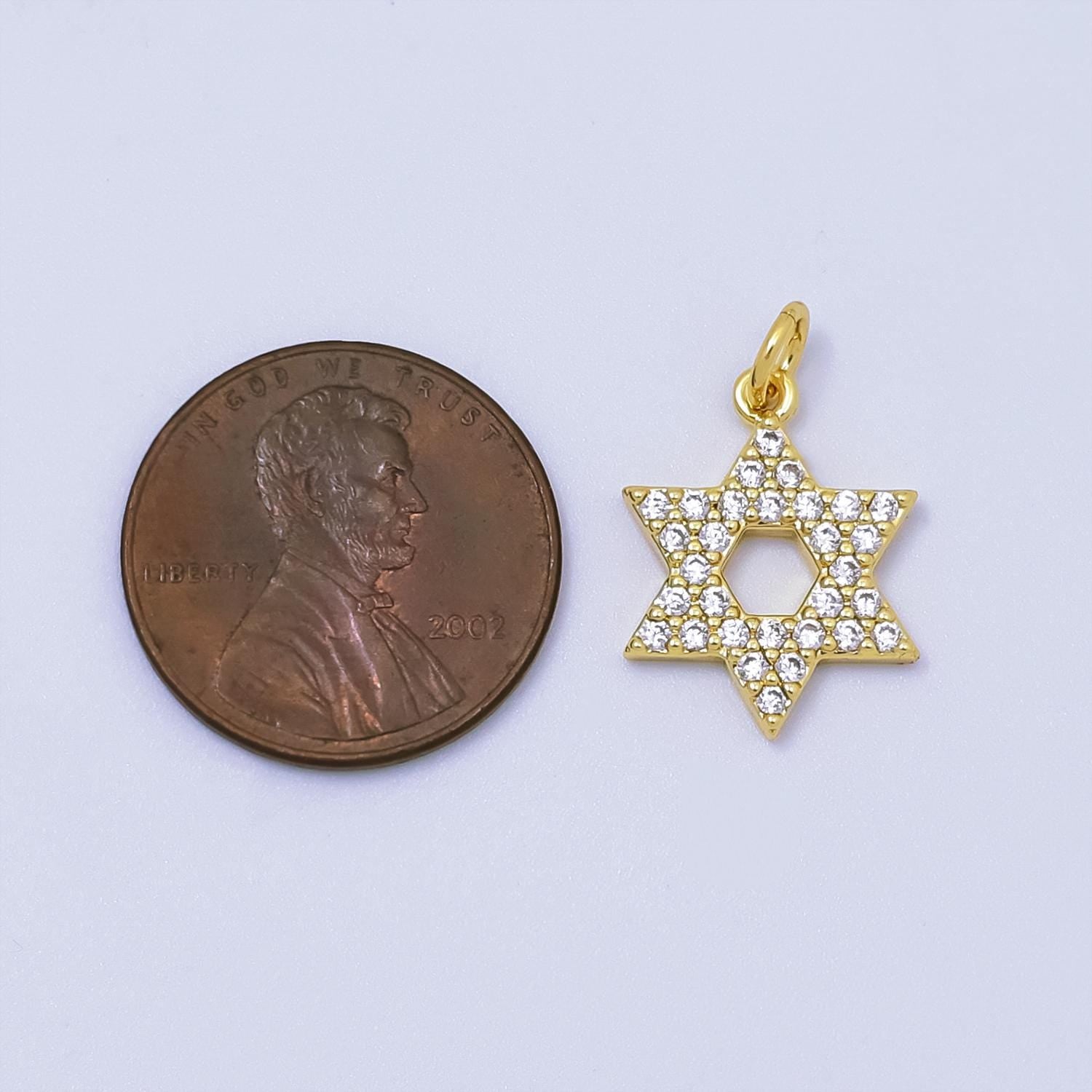 CZ Gold Star of David, Hanukkah, Jewish Symbol, Hebrew, Judaism Charm for Jewelry Making | C-173