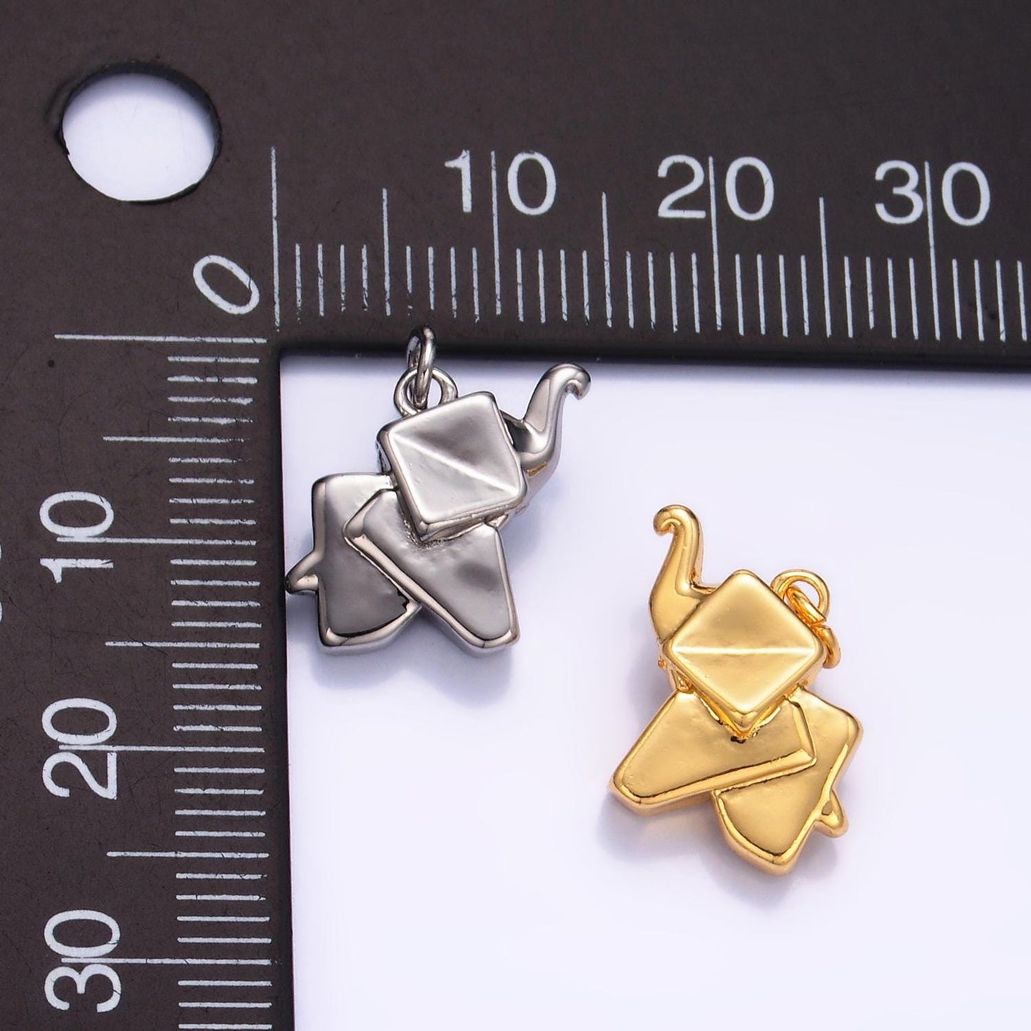 24k Gold Filled Simple Origami Elephant Pendant, Minimalistic Paper Dumbo Charms For DIY Jewelry | W245