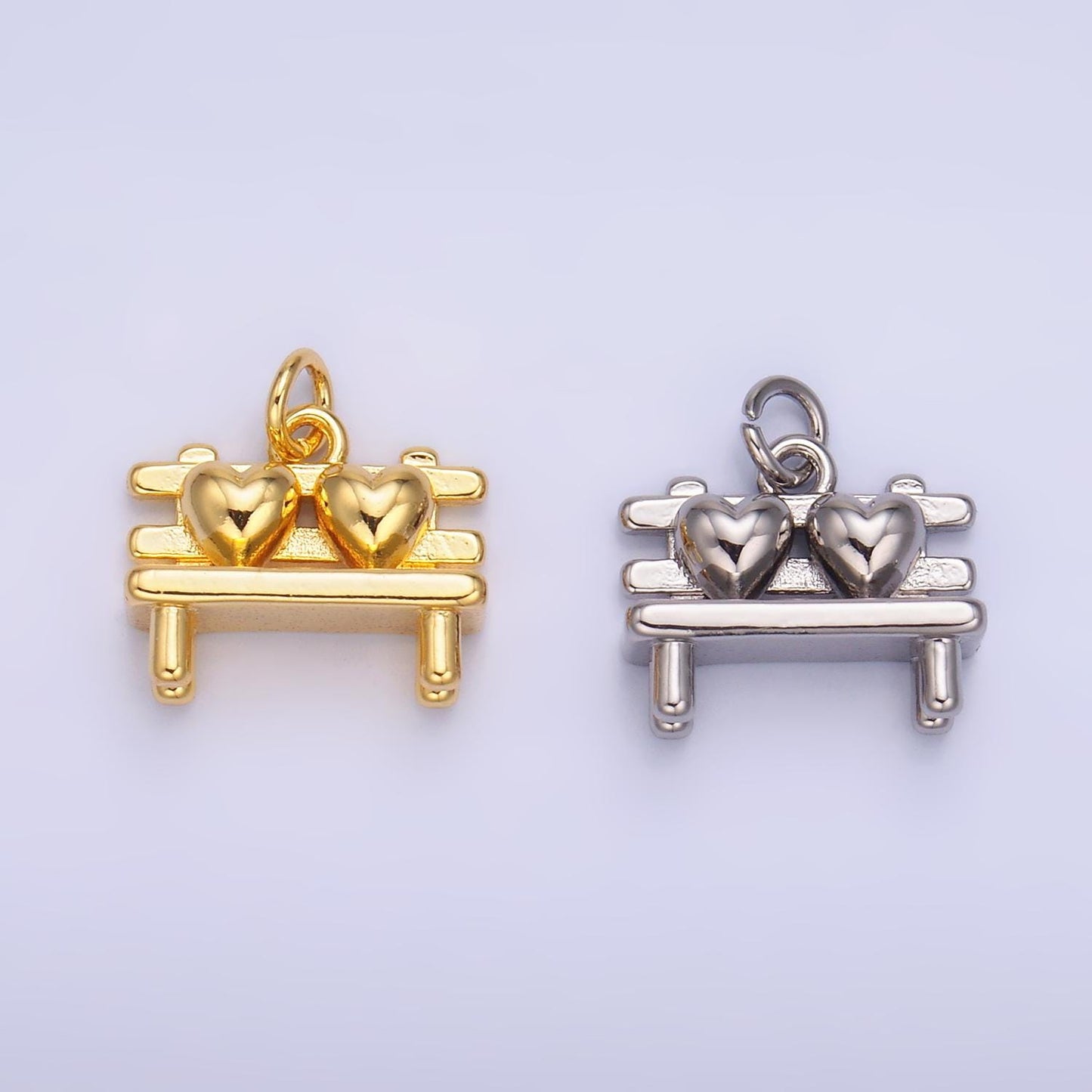 Dainty Gold Filled Heart Bench Charm Couple Valentine Jewelry Park Bench Pendant for Bracelet Necklace Drop Charm Silver Heart Charm W313