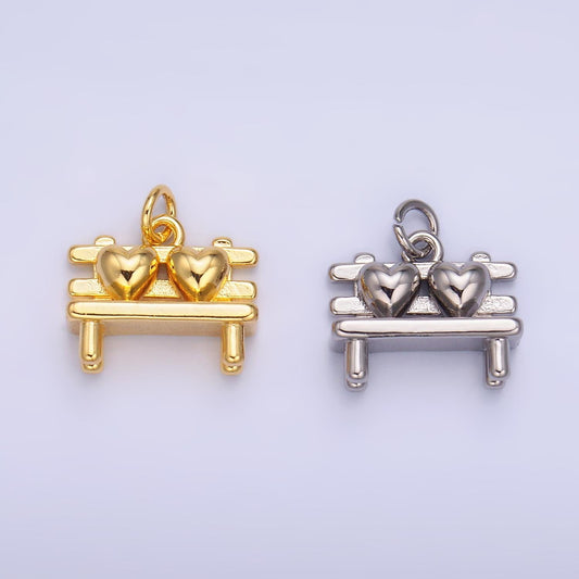 Dainty Gold Filled Heart Bench Charm Couple Valentine Jewelry Park Bench Pendant for Bracelet Necklace Drop Charm Silver Heart Charm W313