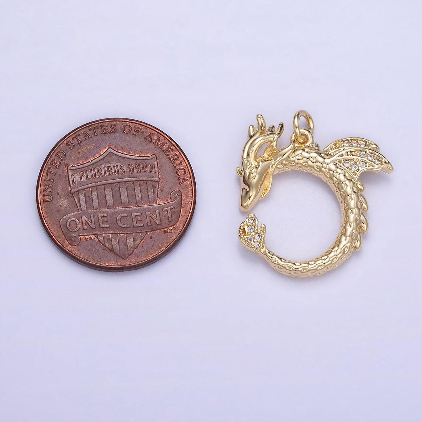 Gold dragon pendant round dragon fly charm- mythical animal pendant - gold dragon fly pendant w587