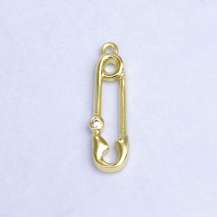 14K Gold Filled Safety Pin Charm Clear CZ Safety Baby Pin Charm | w268