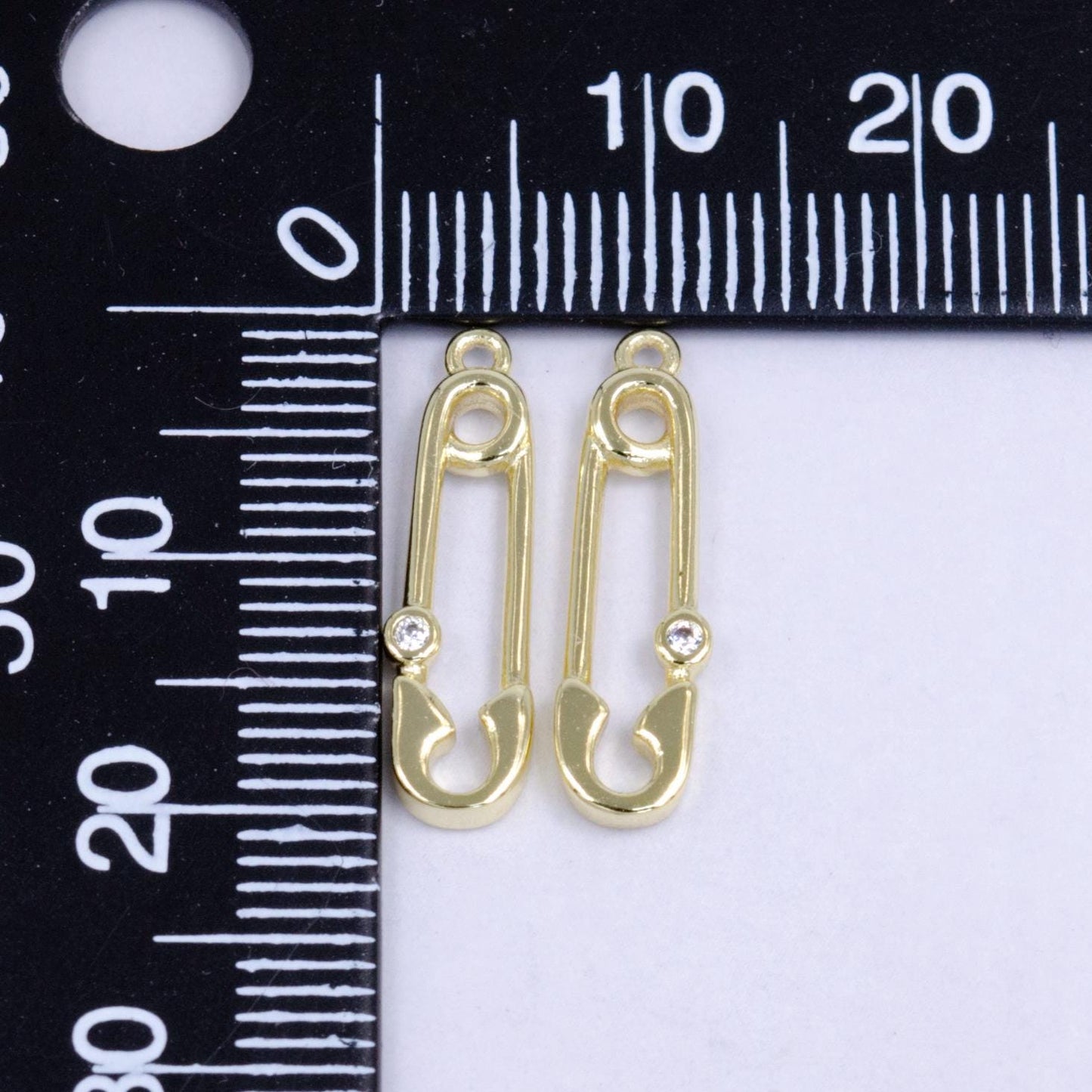 14K Gold Filled Safety Pin Charm Clear CZ Safety Baby Pin Charm | w268
