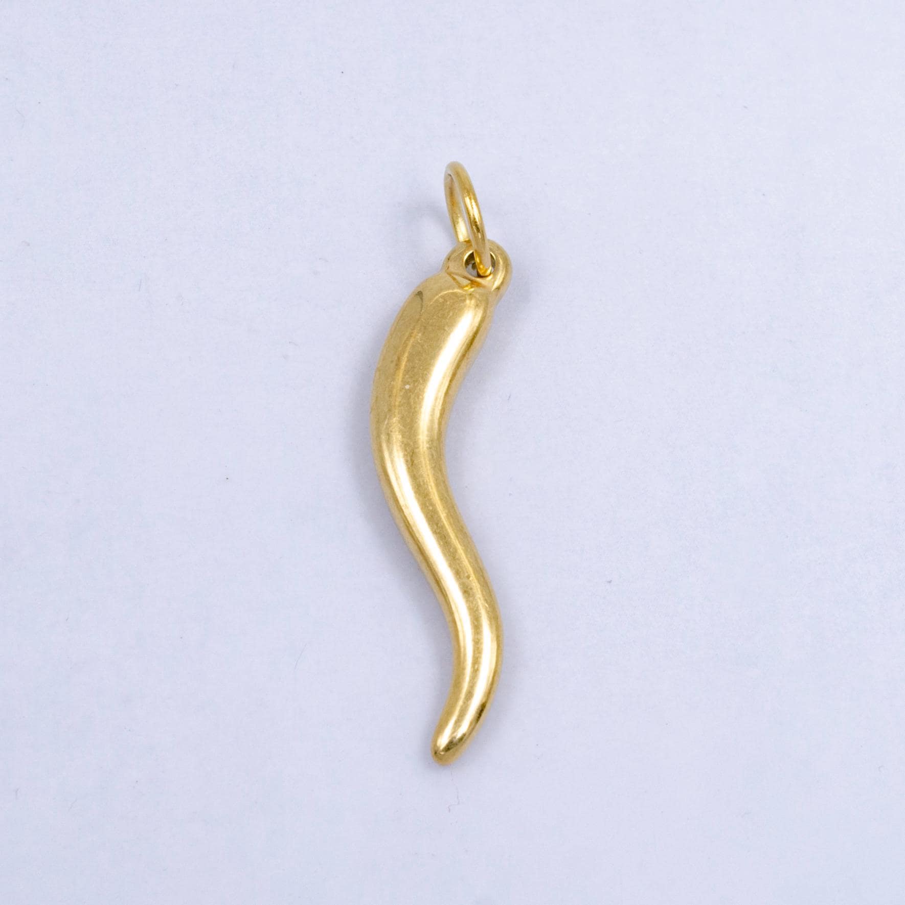 Dainty Stainless Steel Italian Horn Charm Cornecello Good Luck Protector Gold Stainless Steel Charm 40MM - Silver Gold Chili Charm E660
