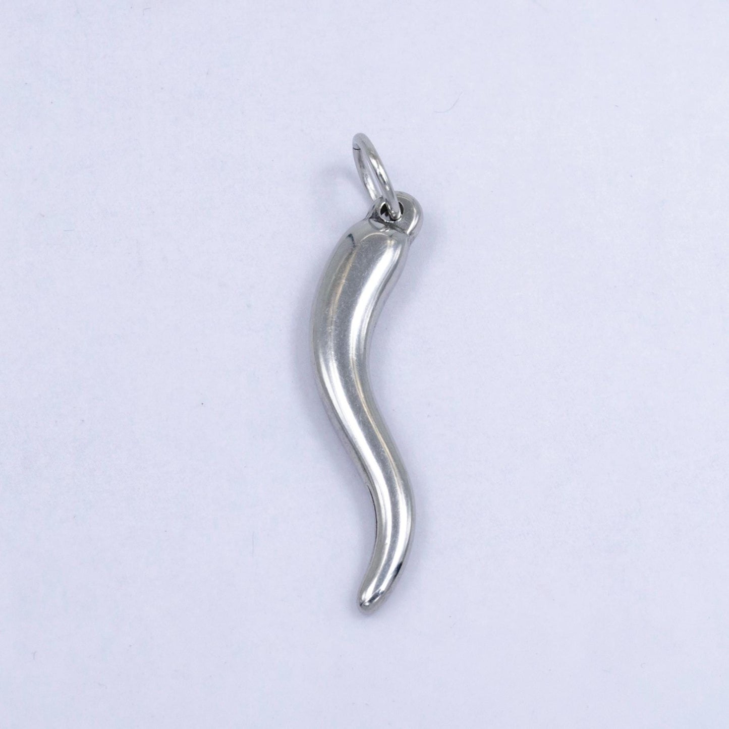 Dainty Stainless Steel Italian Horn Charm Cornecello Good Luck Protector Gold Stainless Steel Charm 40MM - Silver Gold Chili Charm E660