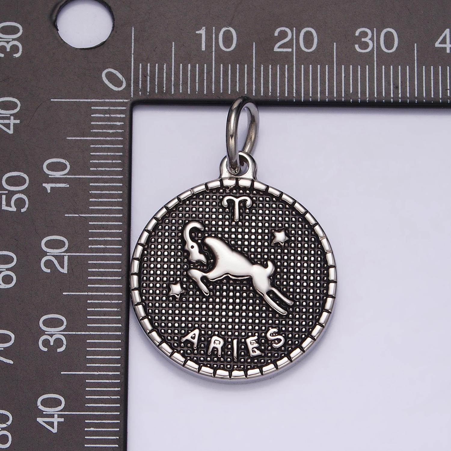 Coin Medallion Zodiac Pendants Stainless Steel Silver Astrological Birthday Zodiac Sign Charms | A1229