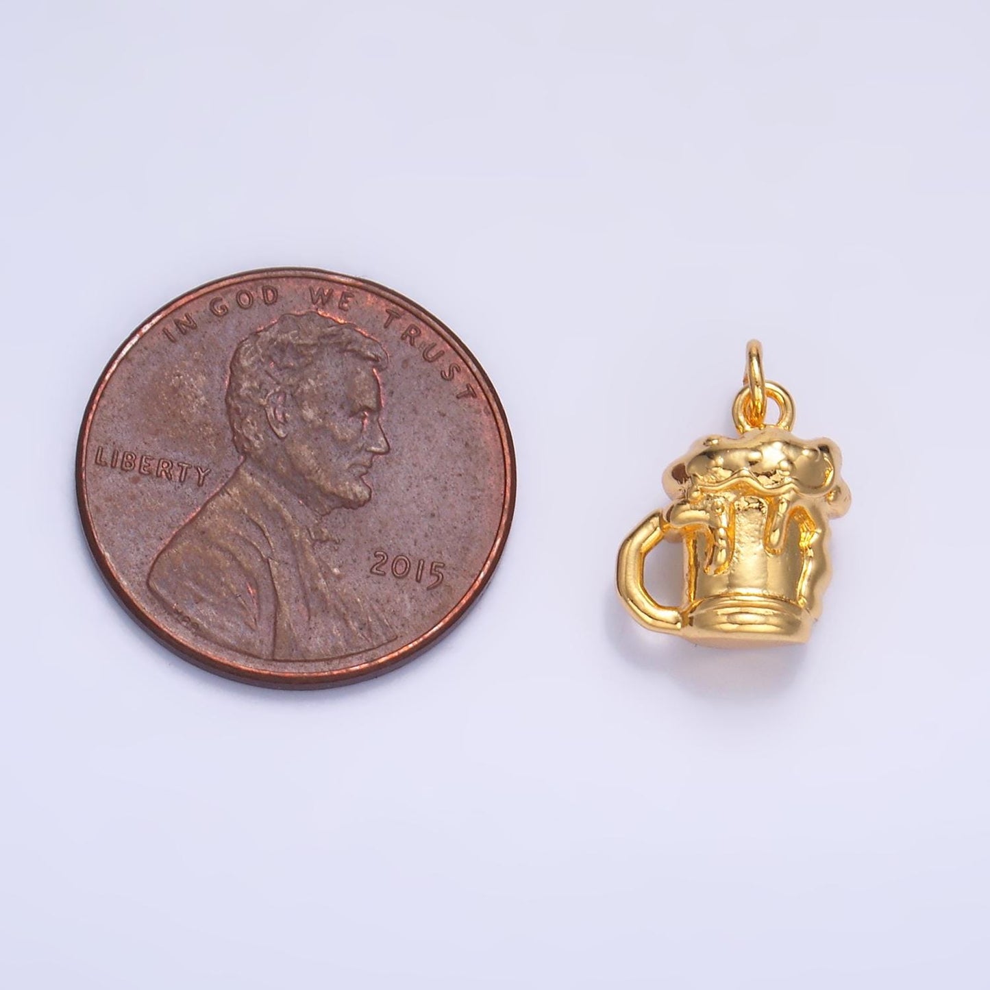 24K Gold Filled Beer Charm Silver Glass Alcoholic Drink 3D Charm in Gold & Silver | W250