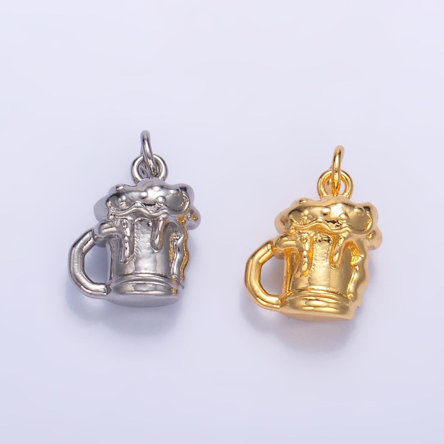 24K Gold Filled Beer Charm Silver Glass Alcoholic Drink 3D Charm in Gold & Silver | W250