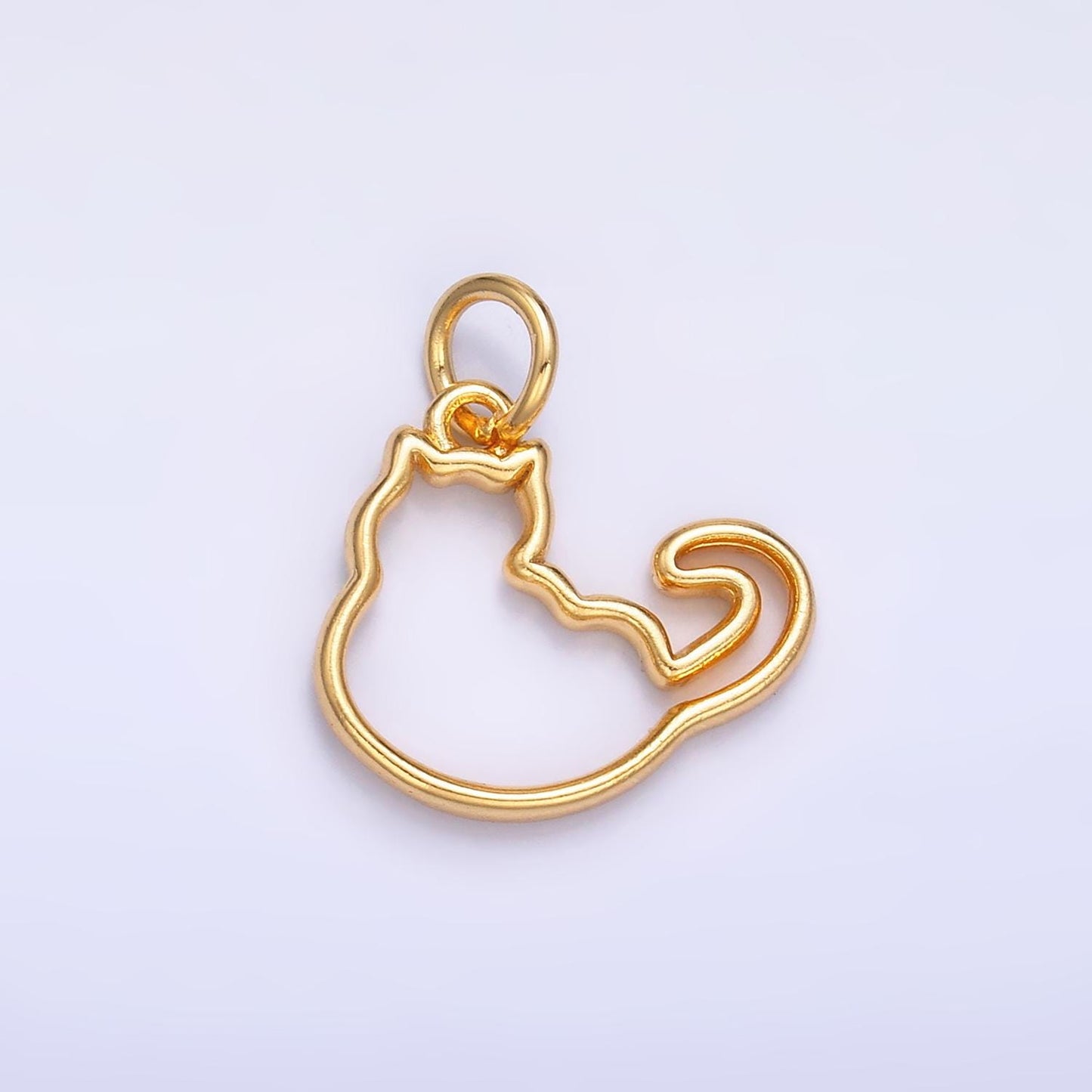 24K Gold Filled Cute Fat Cat Pet Silhouette Outline Charm in Gold & Silver | W338