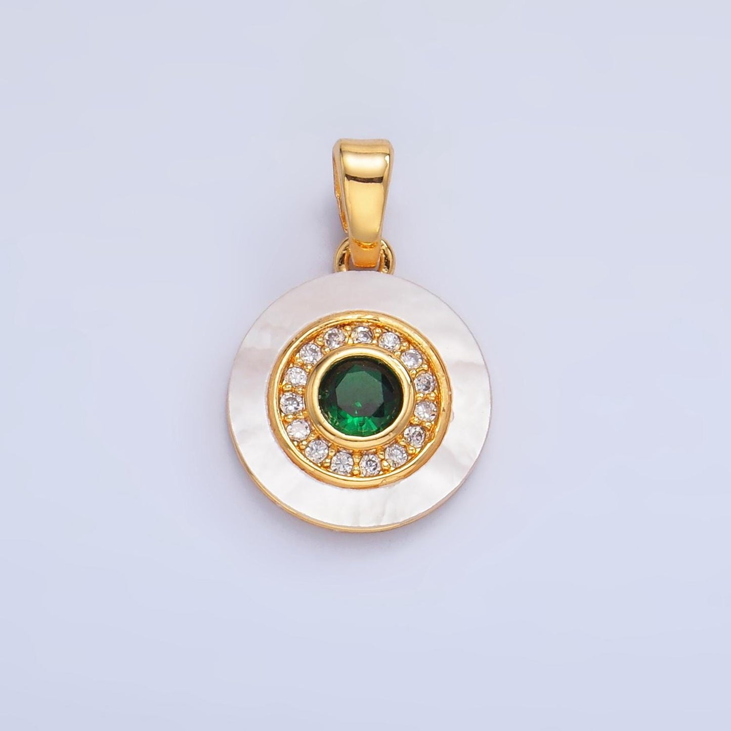 Colorful CZ Evil Eye Freshwater Pearl Gold Bezel Charm Evil Eye Round Shaped Gold Filled Pendant AA1038