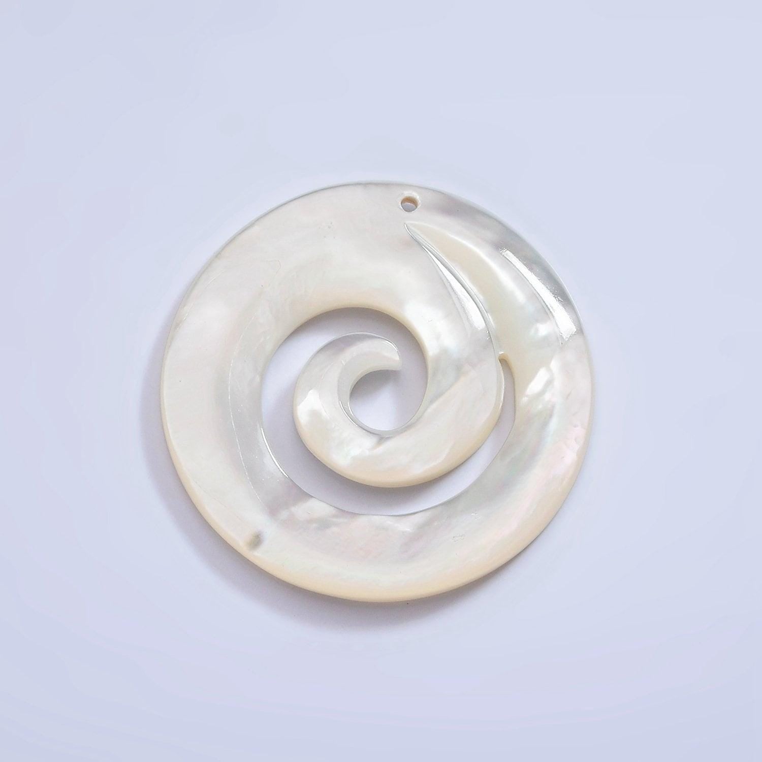 1x mop pearl round swirl pendants, white fresh water pearl coin charm spiral wave beach inspired for necklace earring supply 30mm size