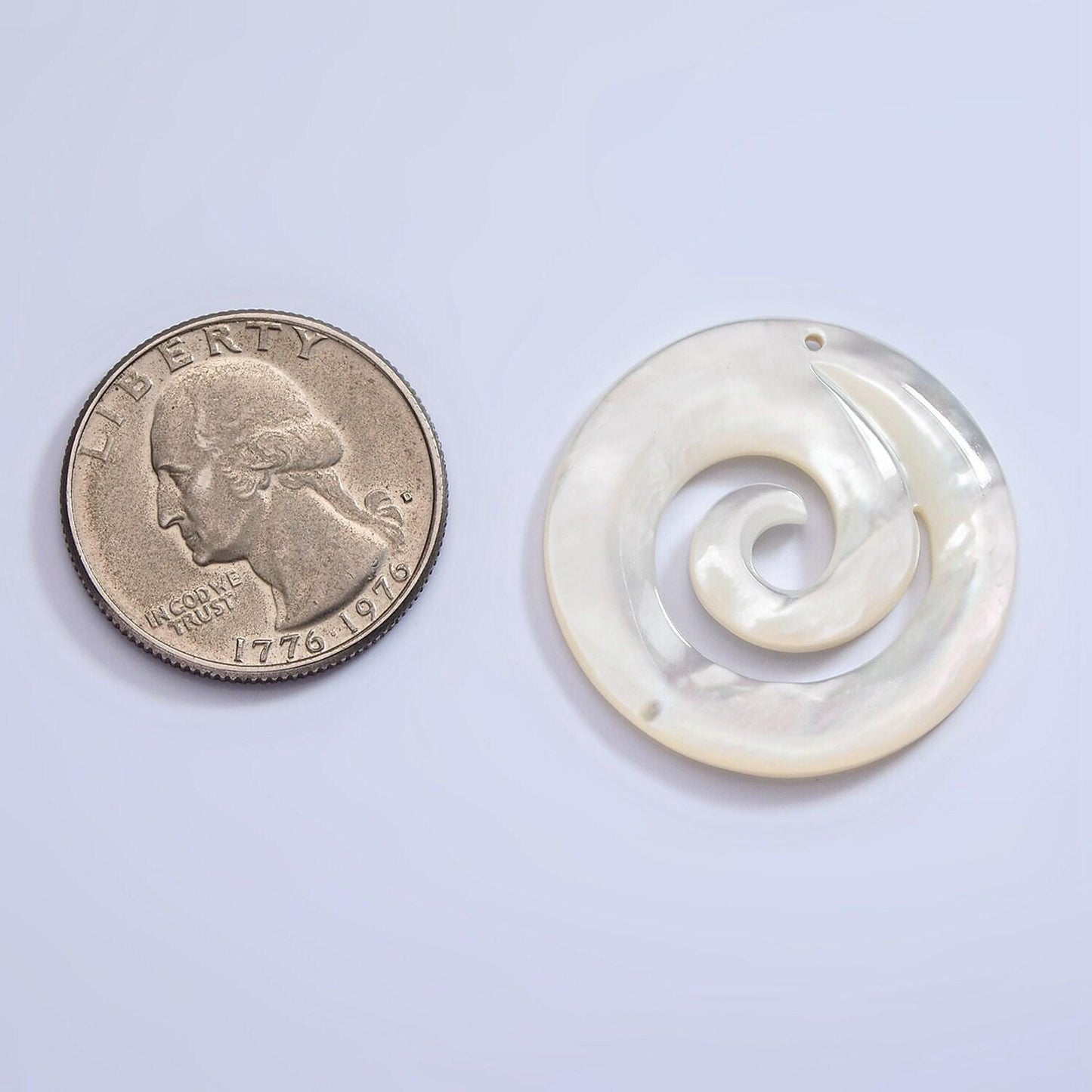 1x mop pearl round swirl pendants, white fresh water pearl coin charm spiral wave beach inspired for necklace earring supply 30mm size