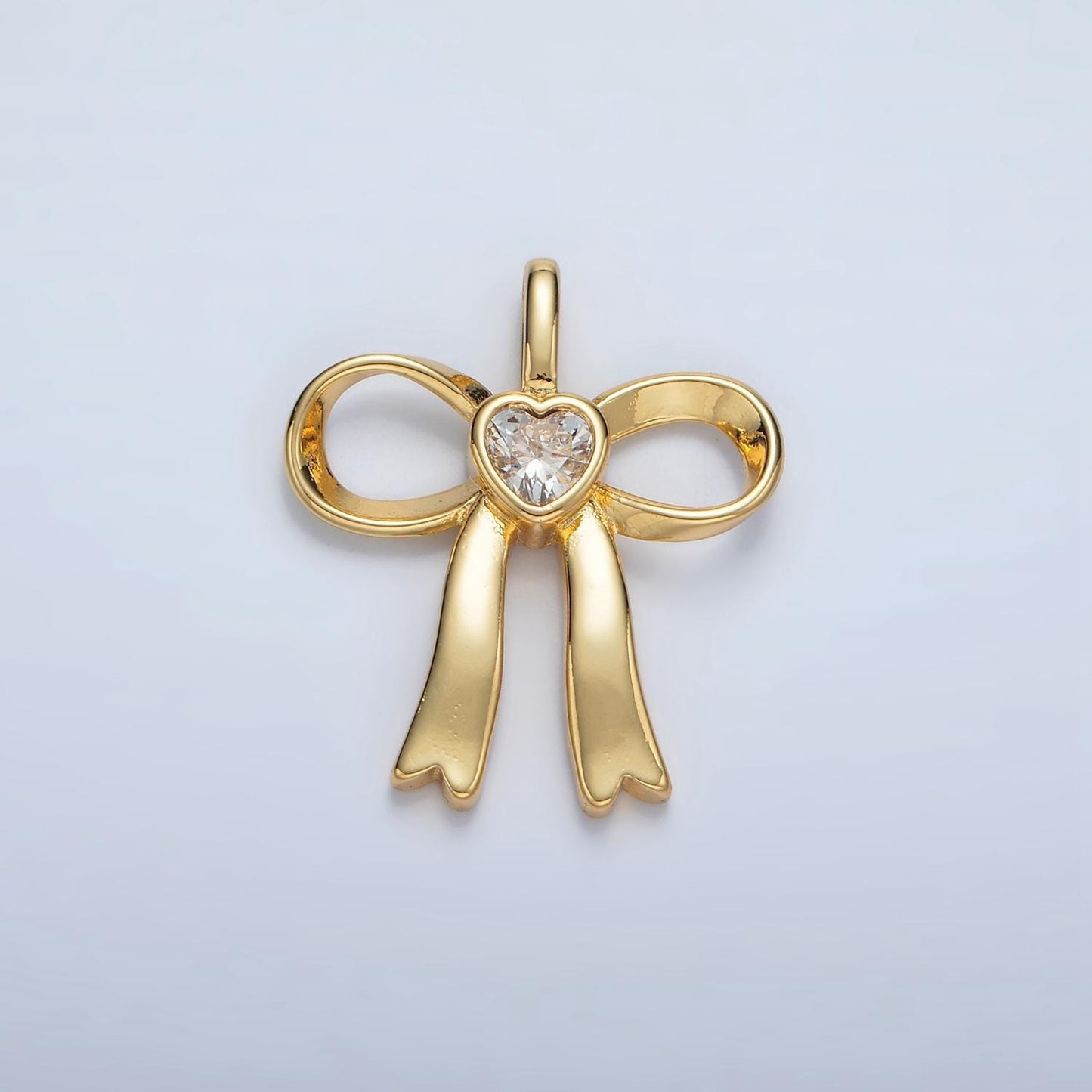 24k gold filled mini bow cz clear stone pendant, add on ribbon charm mini crystal cz birthstones for necklace bracelet supply | aa1413