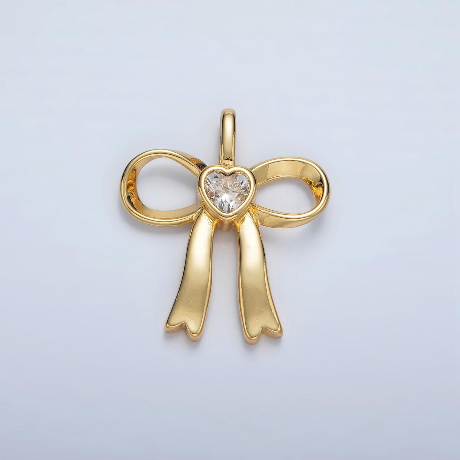 24k gold filled mini bow cz clear stone pendant, add on ribbon charm mini crystal cz birthstones for necklace bracelet supply | aa1413