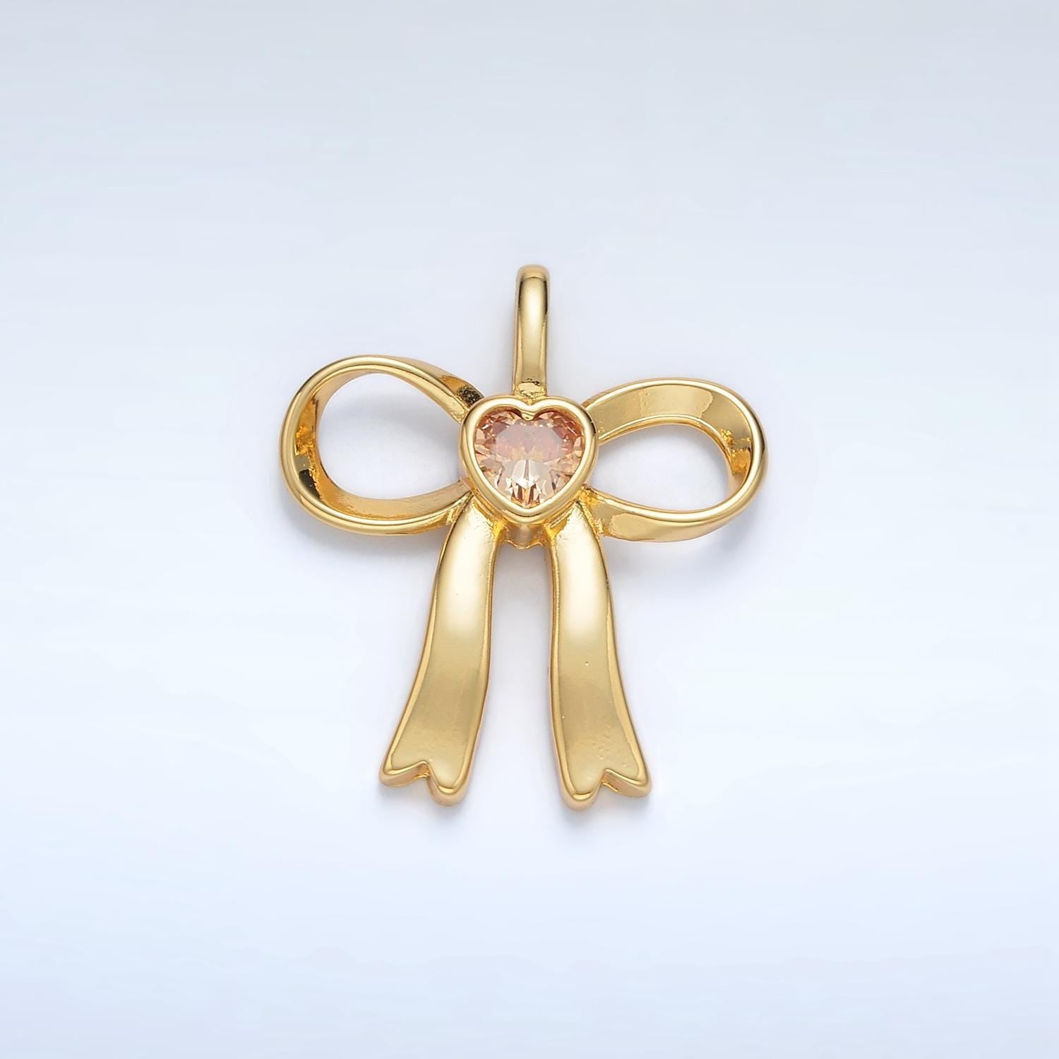 24k gold filled mini bow cz clear stone pendant, add on ribbon charm mini crystal cz birthstones for necklace bracelet supply | aa1413